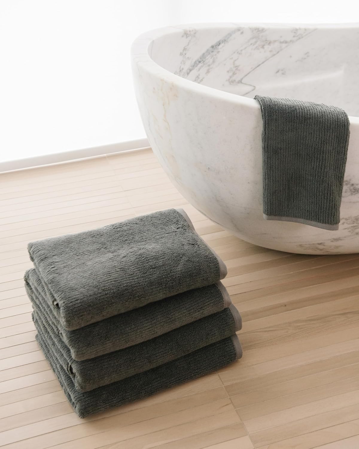 Cozy Earth Ribbed Bath Sheet Set - 60% Cotton 40% Viscose from Bamboo Bath Sheets - Soft & Absorbent Textured Ribbed Pattern - 2 Pack Charcoal