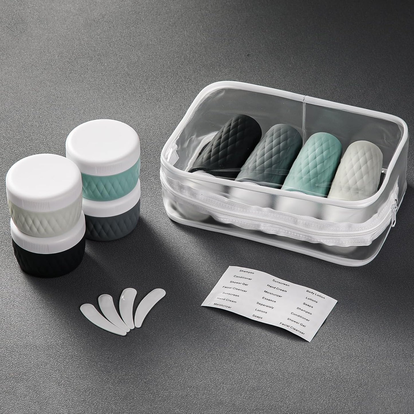 8 Pack Travel Bottles for Toiletries - 3 OZ / 90 ML, | Leak Proof Silicone Containers with Clear Bag, Travel Size Toiletries for Lotions, Creams, Foundation, Shampoo, body wash and More |