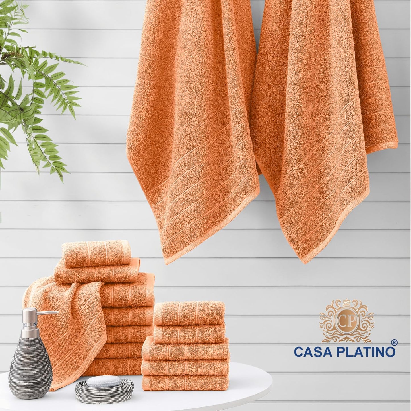 Casa Platino Bath Towel Set 24 Pieces – 100% Cotton, Soft & Absorbent, Ring Spun Fabric, Great for Home & Guests, Large Towels with Excellent Coverage, Quick Drying – Peach Fuzz