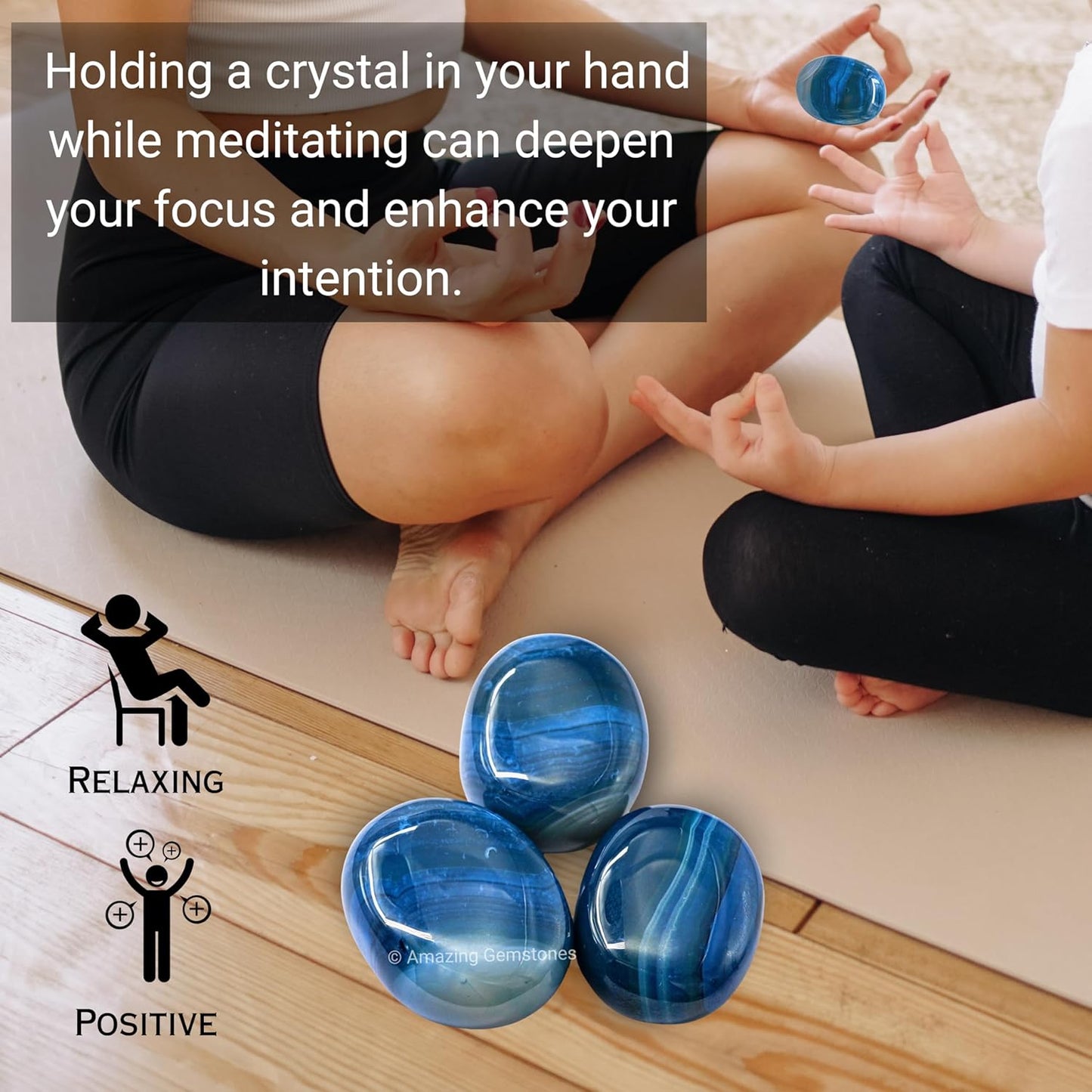 Amazing Gemstone Blue Onyx Crystals and Healing Stones - Large Palm Stone Crystals Piedra - Crystal for Good Luck, Balanced Positive Energy, Meditation - Unique Stocking Stuffers Gifts for Women, Men