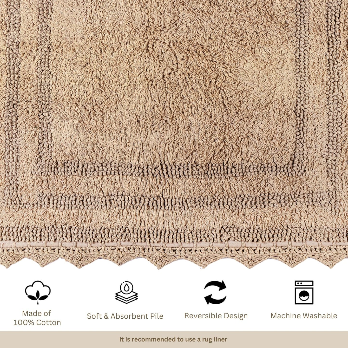 RAJRANG Bath Rug for Bathroom Kitchen Spa Sand Cotton Absorbent Soft Reversible Boho Bath Mat Rectangle 34x21 Inches