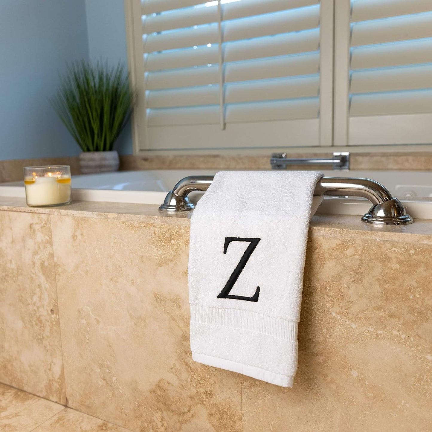 Black Monogram Hand Towel for Bathroom - Monogrammed Initial Hotel Quality Decorative Embroidered Luxury Towel for Powder Room, Spa - GOTS Organic Certified - Set of 2 Letter Z