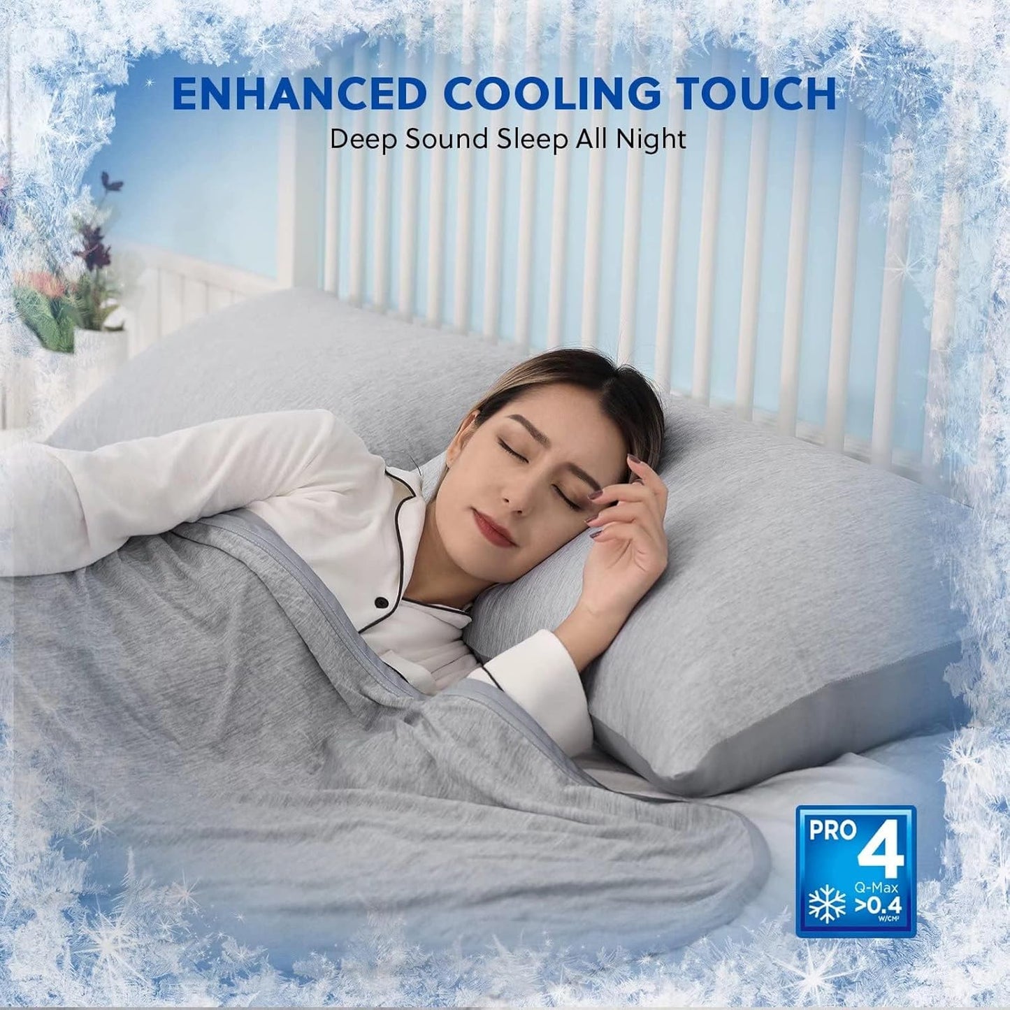 HOMFINE Cooling Pillowcases Standard Size - Double Side Q-Max 0.439 Cooling Fiber for Pillow Protector, Breathable Cold Pillow Cover for Hot Sleeper Night Sweat, Hidden Zipper, 2 Pack (20"x26", Grey)