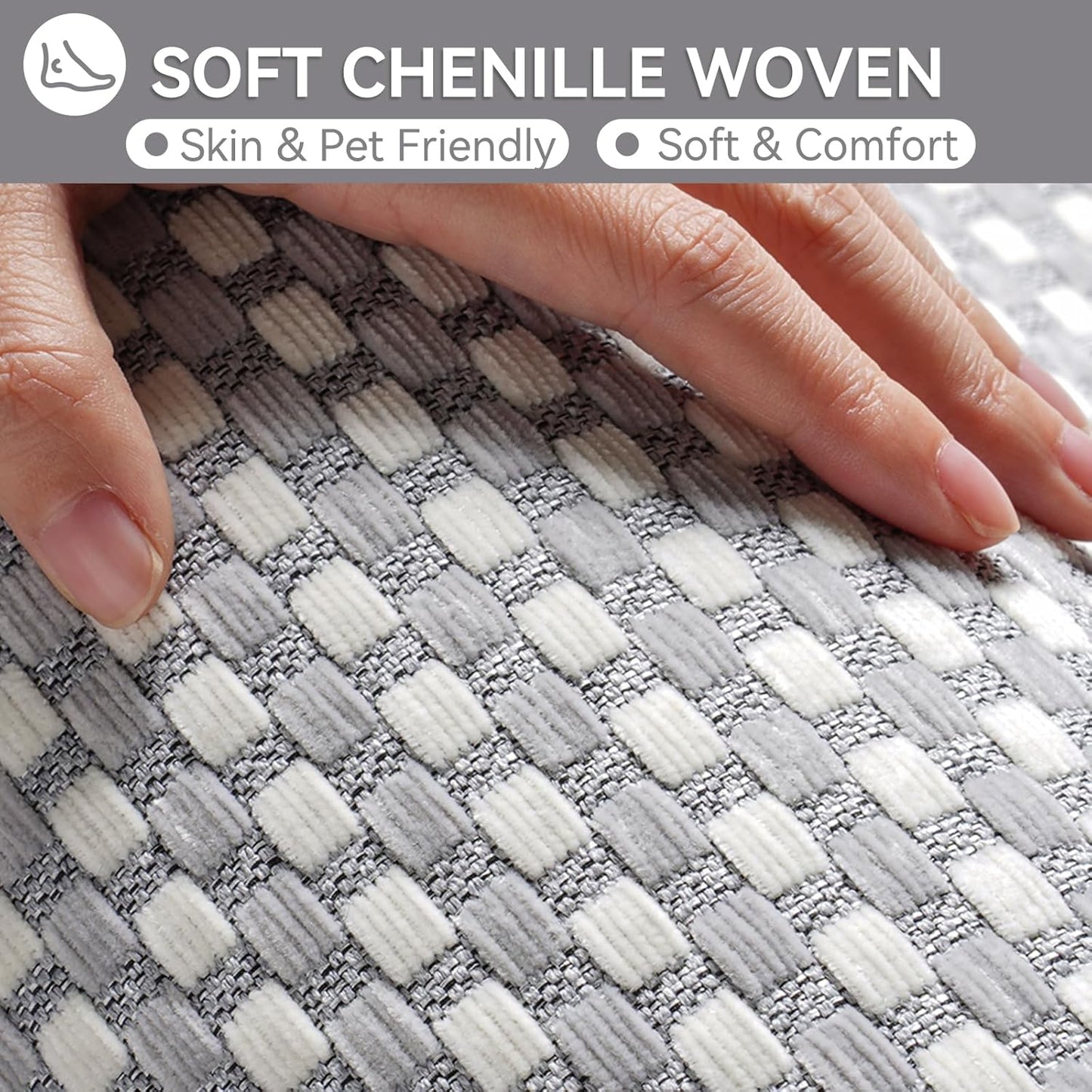 Non Slip Bath Mat Bathroom Rugs, Soft Braided Ultra Thin Bath Mats, Super Absorbent Quick Dry Bath Rug Shower Mat, Rubber Backing, Fit Under Door Bathroom Floor, Machine Washable, Gray 16" x 24"