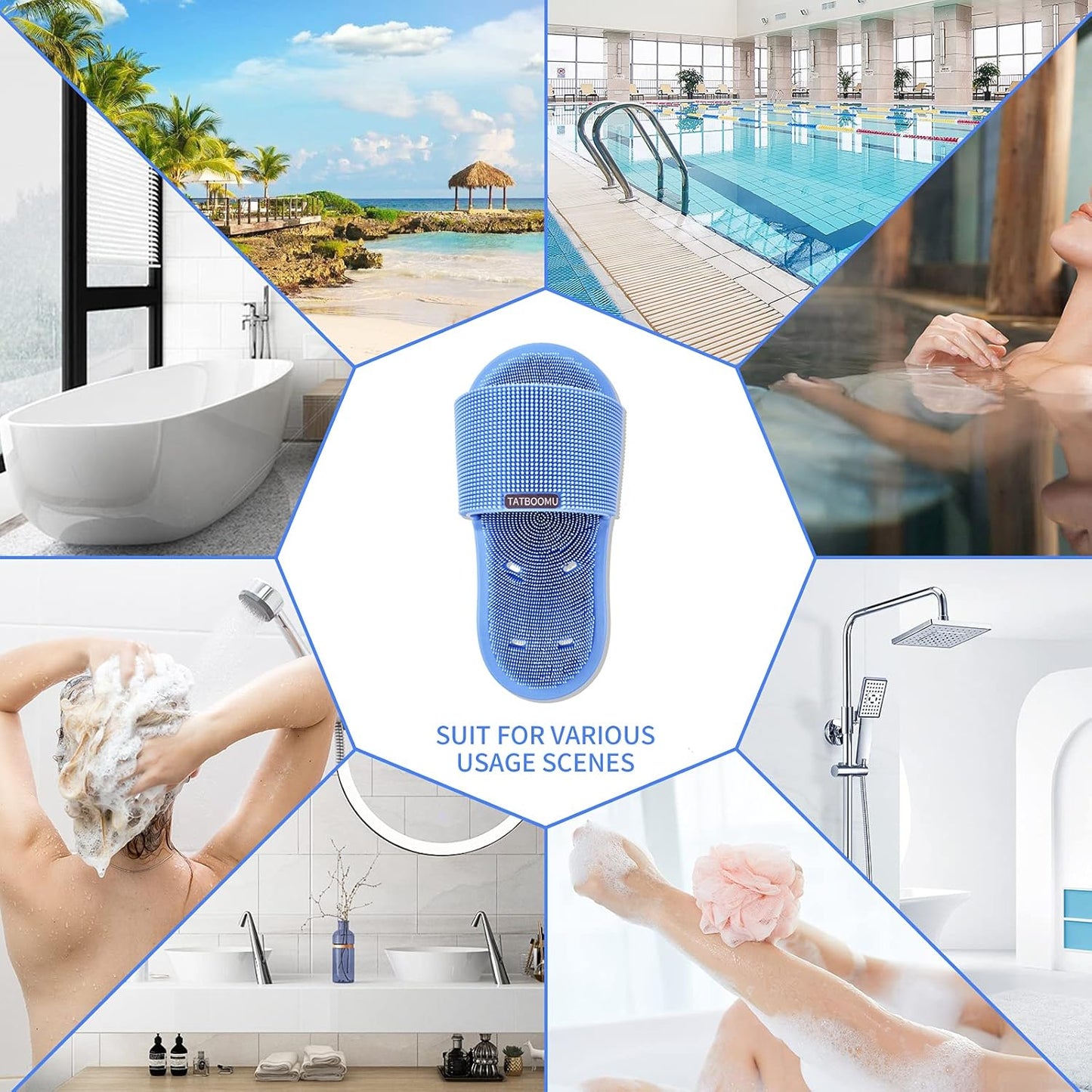 Shower Foot Scrubber,Soft Silicone Bristles with Non-Slip Suction Cups - Cleans,Smooths,Exfoliates & Massages Your Feet Without Bending,Improve Circulation & Soothes Tired Feet (1PCS Blue)