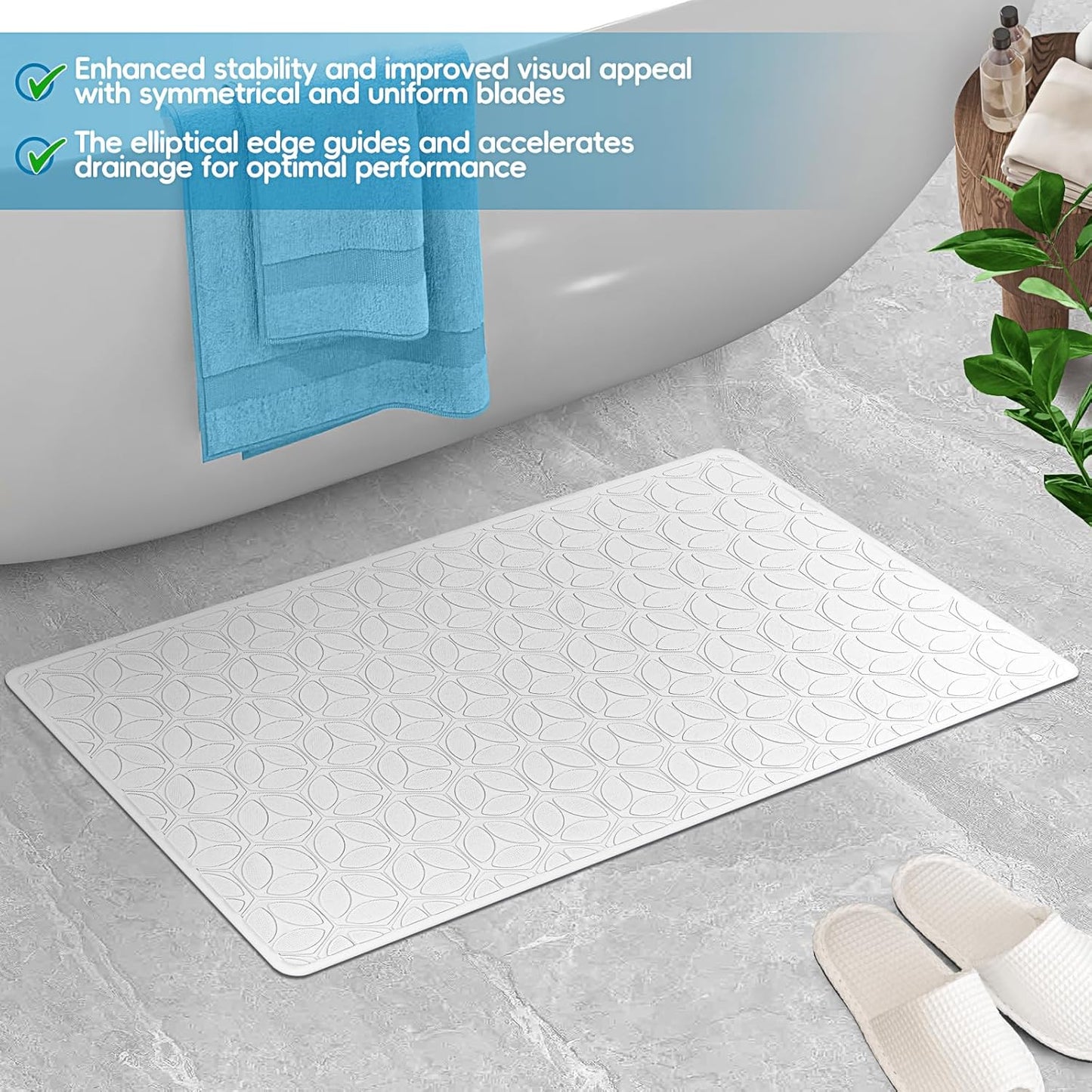 WRISIN Bathtub Mat Non Slip with Suction Cups - 100% Rubber Bathroom Mat Textured for Bath Tub Shower Safety - Soft on Touch - BPA/PVC Free - Pet Dog Bath Mat - Machine Washable - 16 × 28 Inch(White)