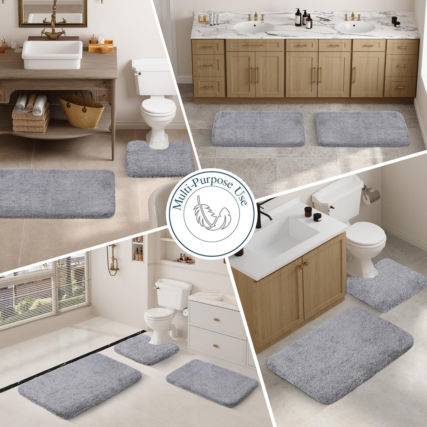 Walensee Bath Rug - Non Slip Microfiber Shaggy Bath Mat (20 x 32, Grey) Absorbent Soft Plush Machine Washable Thick Shower Mat