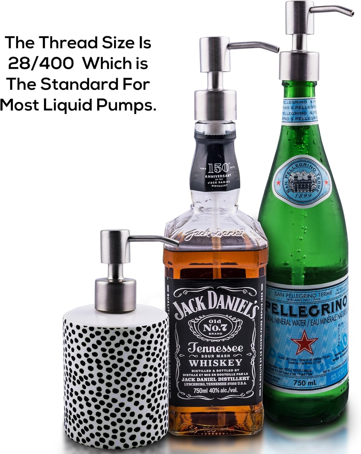 Stainless Steel Soap & Lotion Dispenser Pumps, Brushed Nickel Replacement (4 Pack)