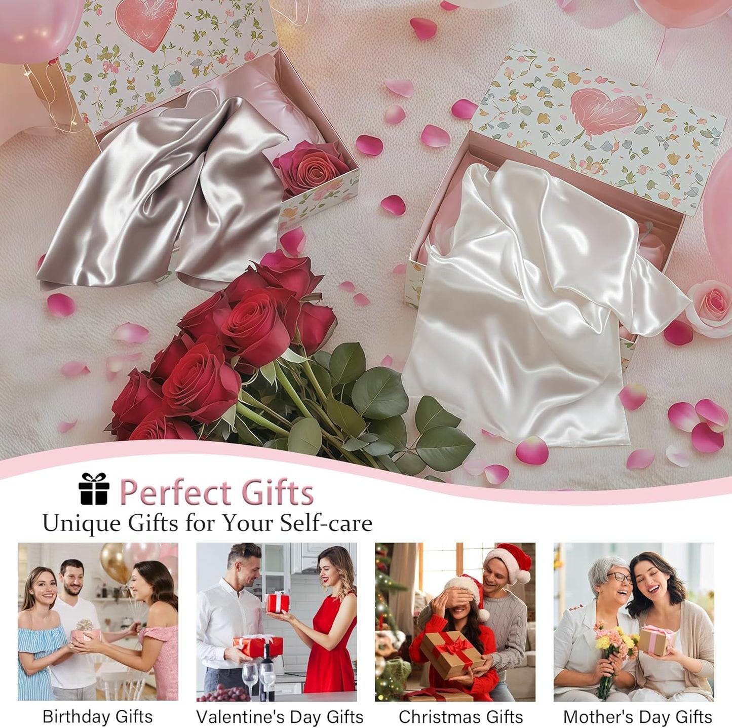 Mulberry Silk Pillow Cases with Zipper, Ultra Smooth Soft Breathable Cooling Pillow Cases for Hot Sleepers, Silk Satin Pillowcase for Hair and Skin, Gifts for Women (Cream White, Queen Size, 1 Pack)