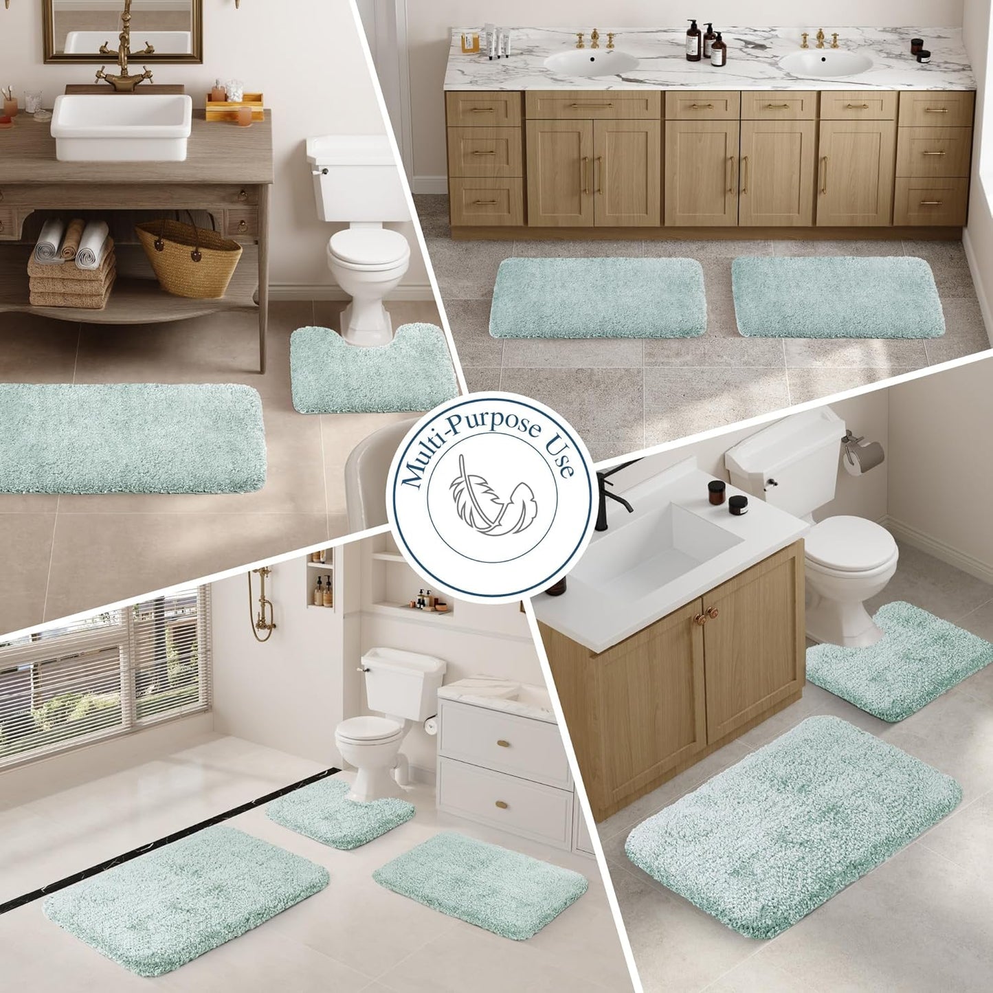 Walensee Bath Rug for Bathroom Non Slip Bathroom Mat (20 x 32, Aqua) Water Absorbent Soft Shaggy Bathroom Rug Machine Washable Bath Mat Thick Plush Shower Mat