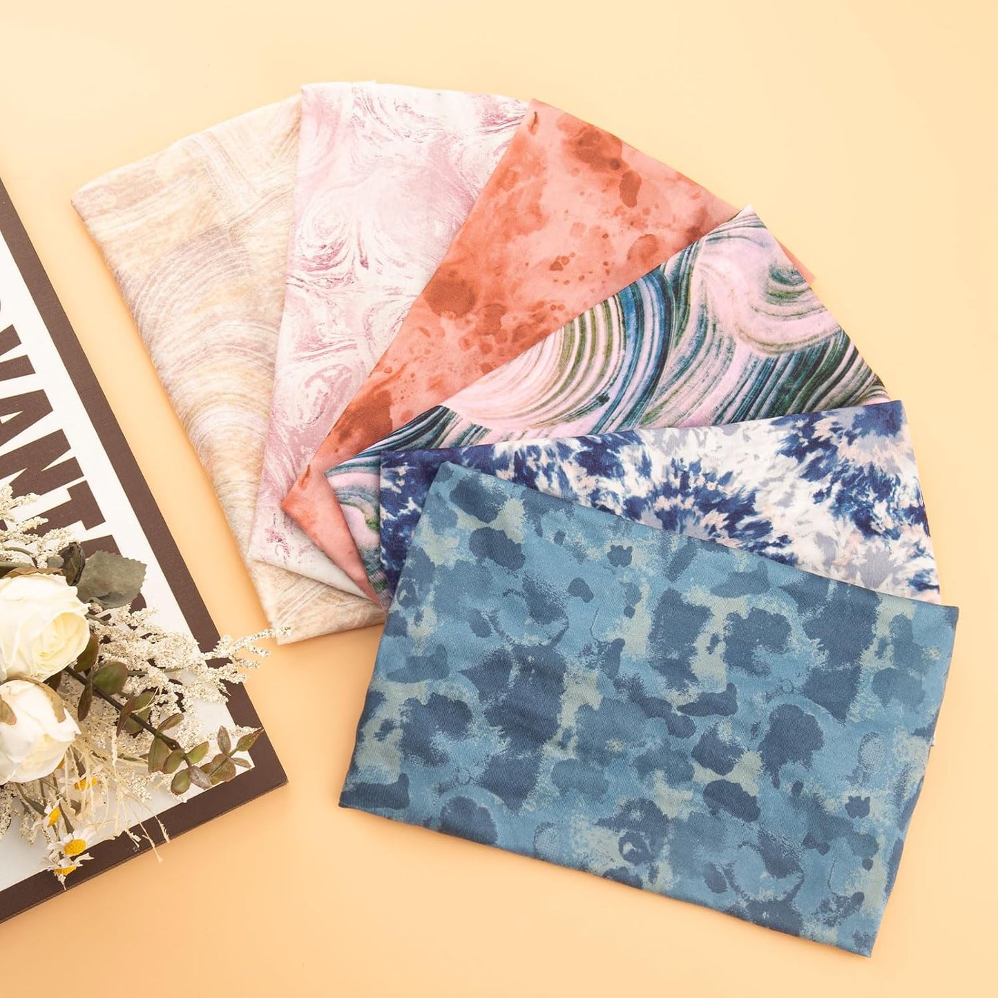 Cobahom 6Pcs Wide Headbands for Women Non Slip Soft Fabric Hair Wrap Boho Head Bands Elastic Sport Hair Bands for Workout Yoga Running (Natural Texture)