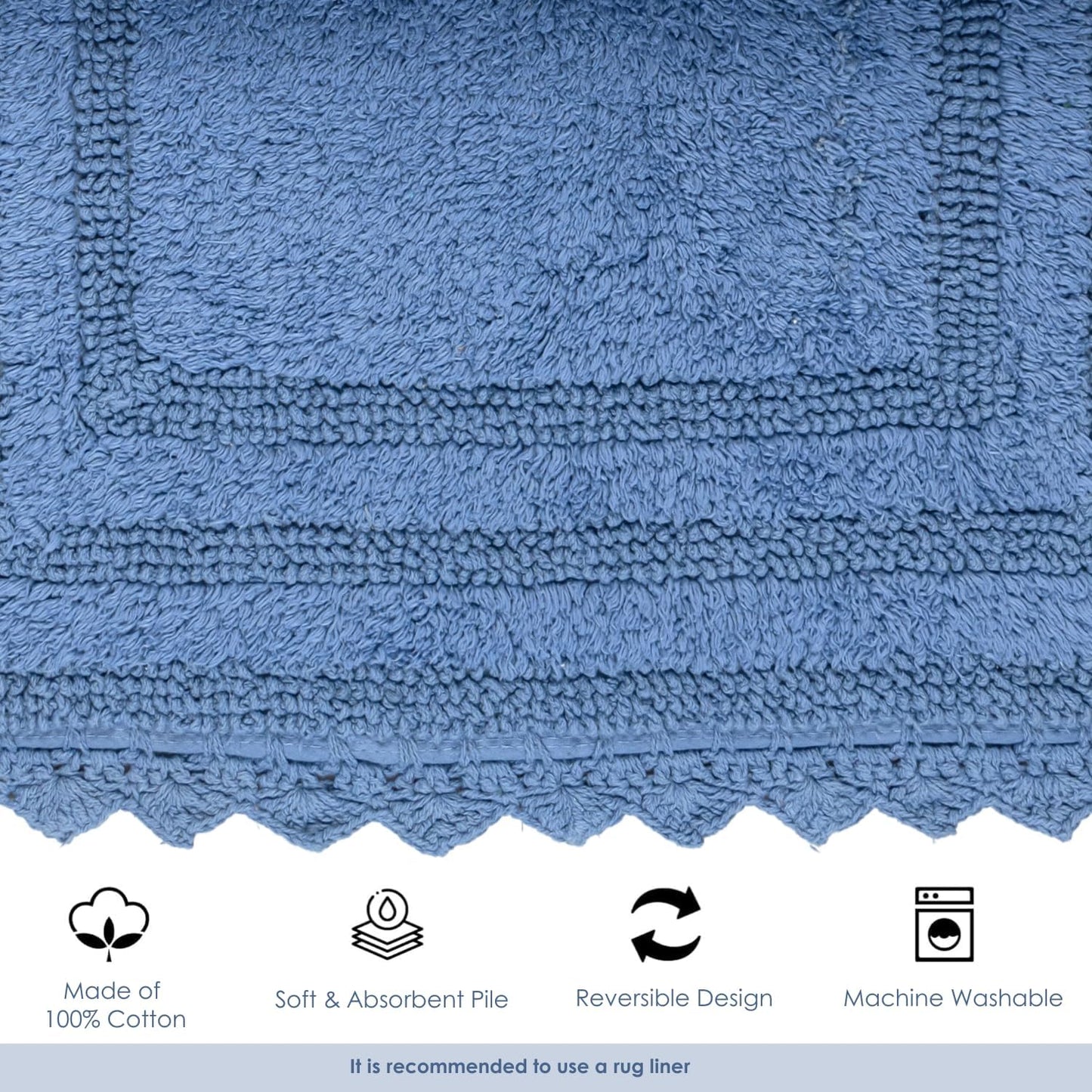 RAJRANG Parisian Blue Bath Mat 24 Inches Soft Absorbent Cotton Crochet Bath Rug for Bathroom Kitchen Spa Hotel