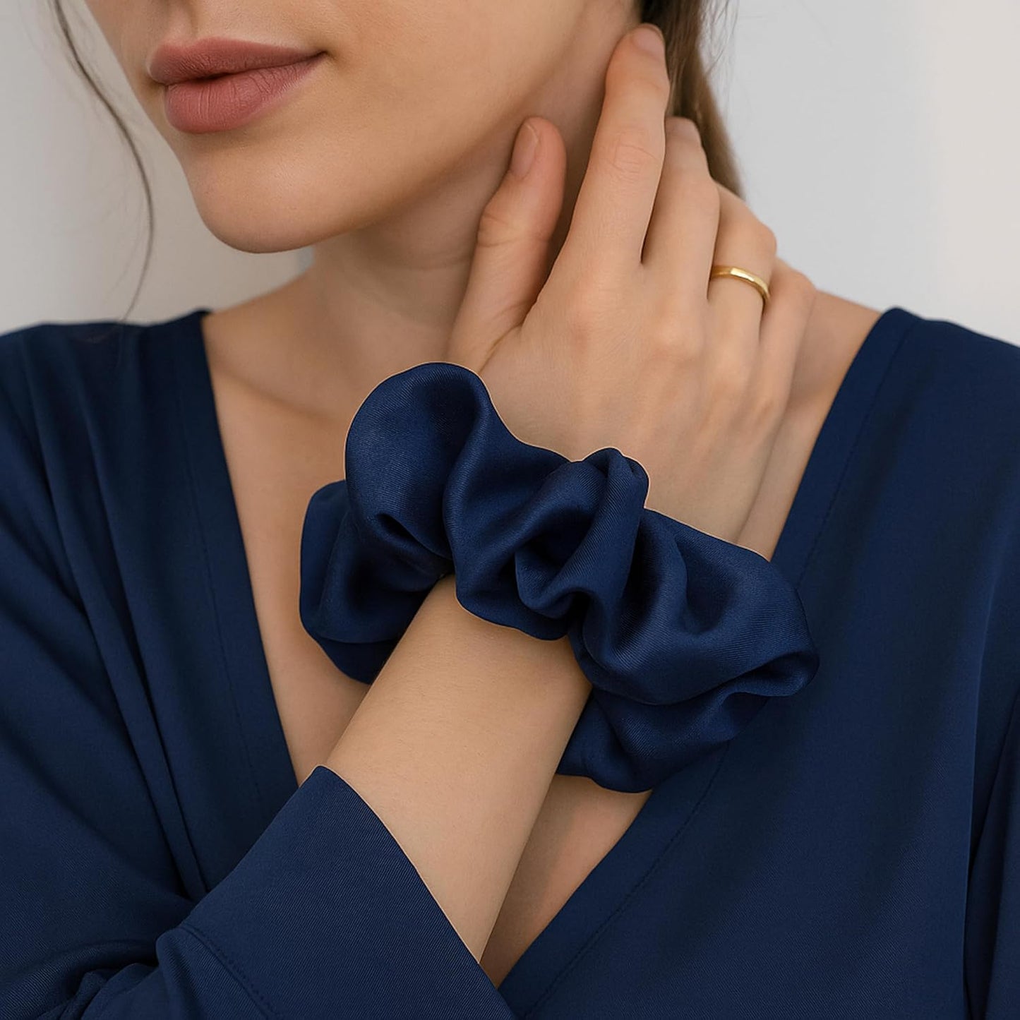 Lunya Washable Silk Scrunchies - Mulberry Silk Hair Ties - Deep Blue - One Size Fits Most