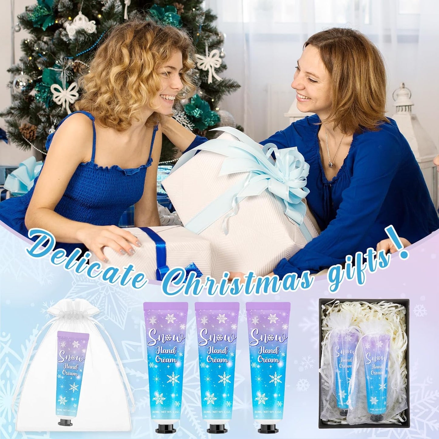 48 Sets Baby Shower Hand Cream Bulk Snowflakes Baby Shower Favors Bridal Thank You Hand Cream for Guests Travel Size Lotion with Organza Bags