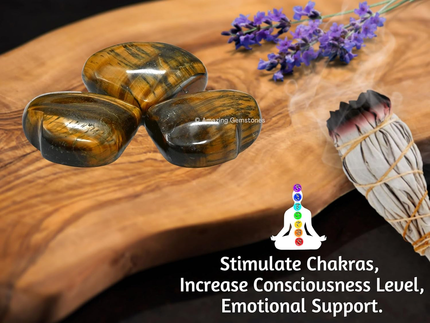 Tiger Eye Crystal Heart Palm Stone - Pocket Massage Worry Stone for Natural Body Chakra Balancing, Reiki Healing and Crystal Grid