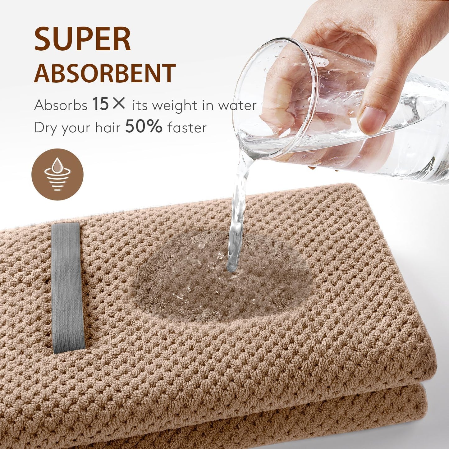 YFONG Large Hair Towel Wrap for Women, Super Absorbent Microfiber Hair Towel for Curly Hair, Fast Drying Hair Turbans with Elastic,Hair Drying Towel Wrap for Hair Care Anti Friz 26.3" X 40" (Brown)