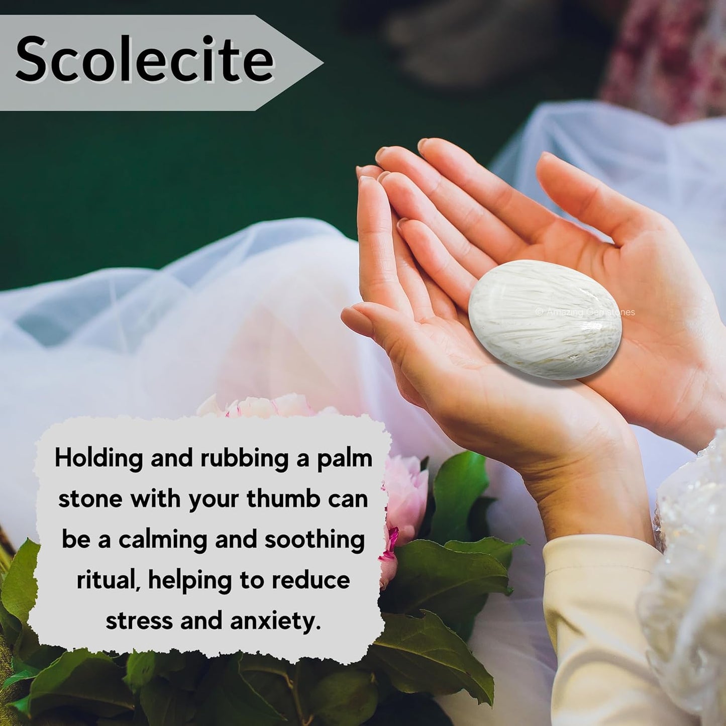 Amazing Gemstone Scolecite Crystals and Healing Stones - Large Palm Stone Crystals Piedra - Crystal for Good Luck, Balanced Positive Energy, Meditation - Unique Stocking Stuffers Gifts for Women, Men