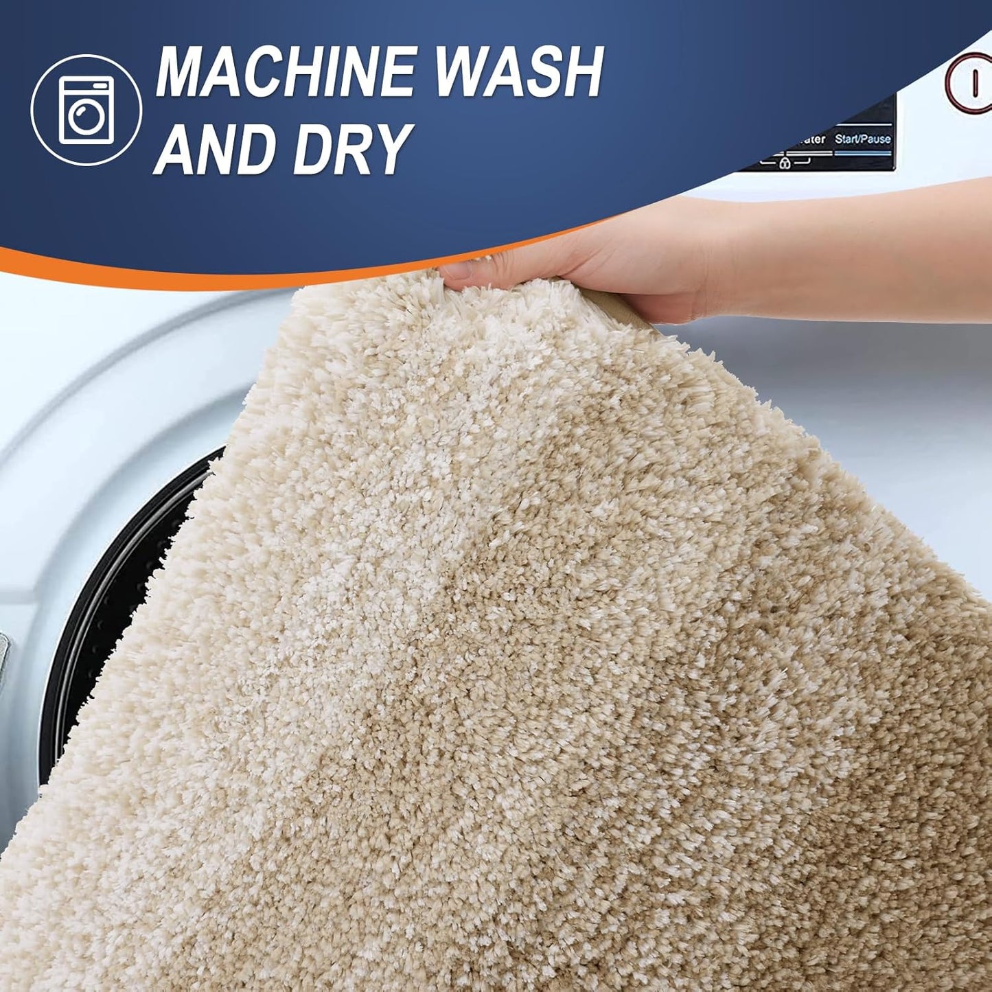 OLANLY Luxury Toilet Rugs U-Shaped 24x20, Extra Soft and Absorbent Microfiber Bathroom Rugs, Non-Slip Plush Shaggy Bath Mat, Machine Wash Dry, Contour Bathroom Mats for Toilet Base, Tan