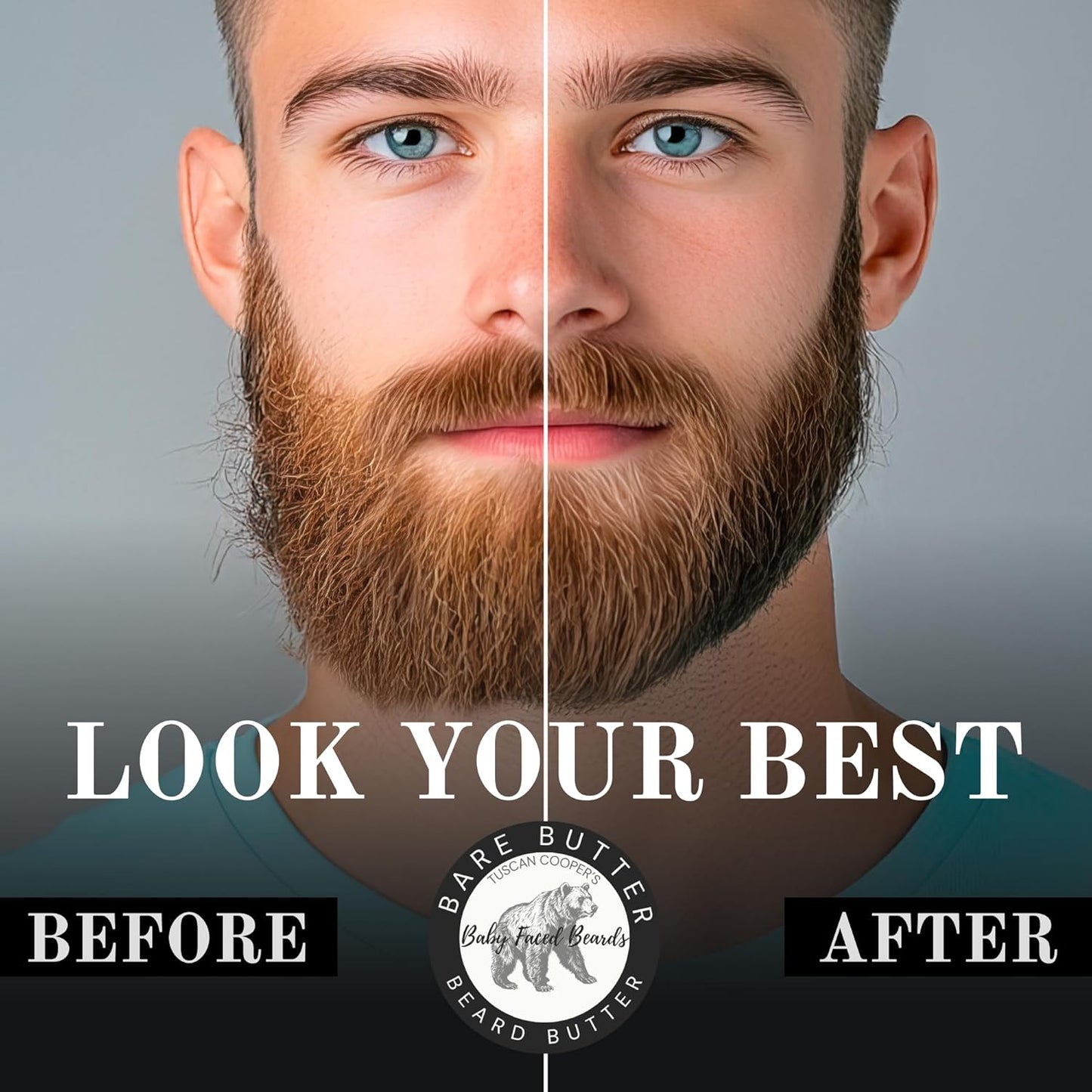 Tuscan Cooper's Baby Faced Beards Butter for Men - Moisturizing Beard Balm Cream and Softener for All Hair Types Including Coarse Hair - 4oz Hydration and Conditioning Care - Bare Unscented