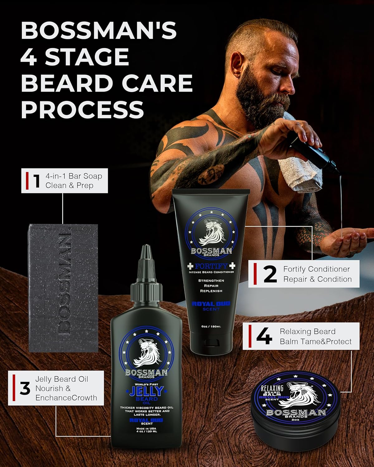 Bossman Jelly Beard Oil for Men & Beard Balm for Men Combo - Softens, Tames Moisturizes & Conditions - Stagecoach Scent - Natural Ingredients & Made in USA