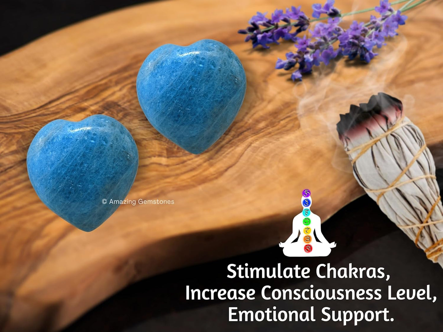 Blue Apatite Crystal Heart Palm Stone - Pocket Massage Worry Stone for Natural Body Chakra Balancing, Reiki Healing and Crystal Grid