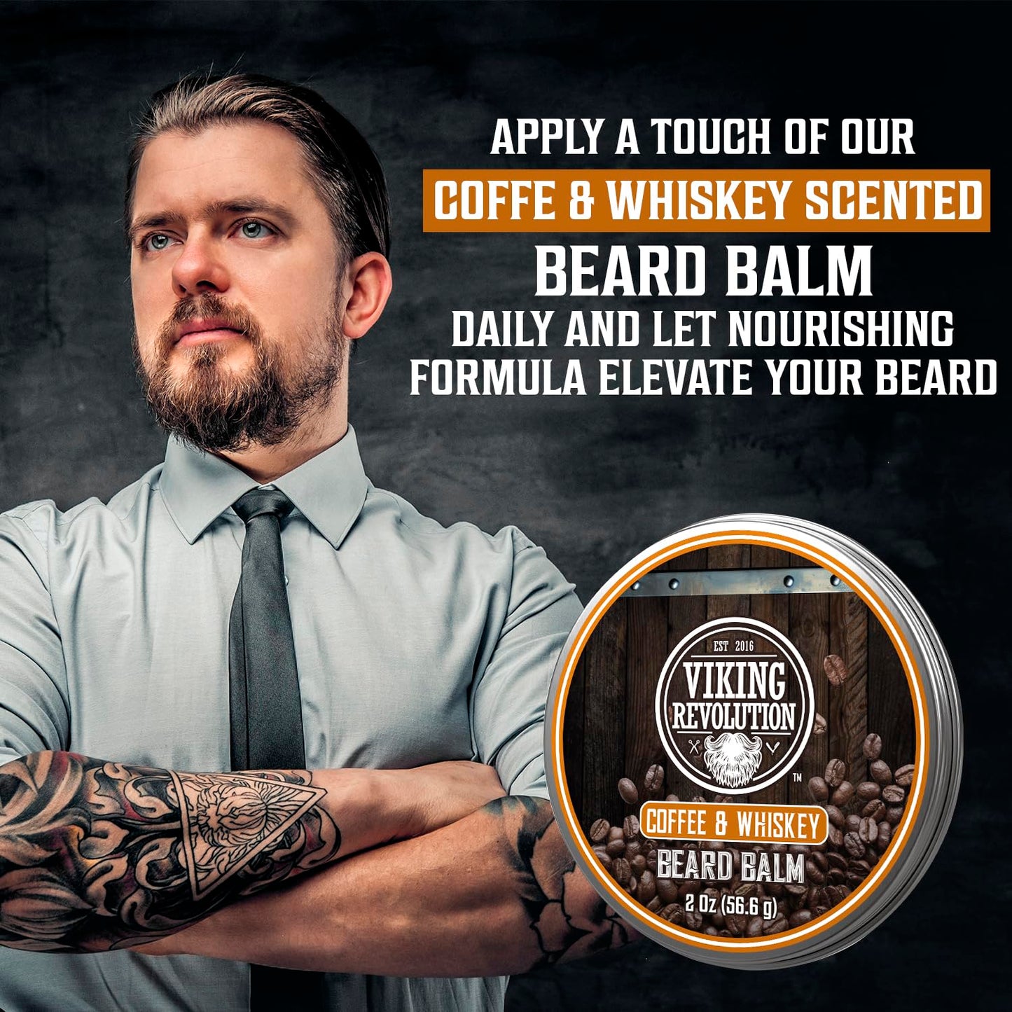 Viking Revolution Coffee Whiskey Beard Balm for Men - Beard Butter for Men with Argan Oil and Jojoba Oil Softener and Moisturizer Styling Balm (1 Pack, 2oz)