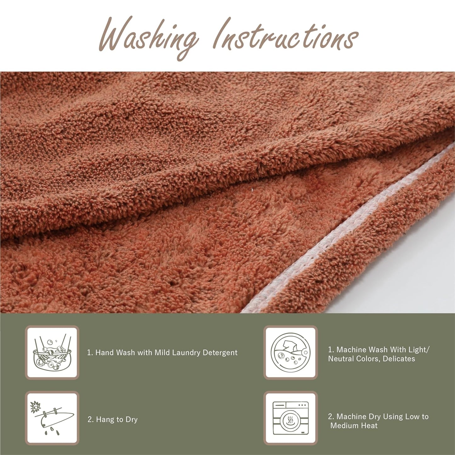 myHomeBody Hair Towel Wrap, Luxury Quick Drying Turban, Ultra Soft Absorbent Charcoal Fiber Cap, with Coconut Shell Button – Cinnamon