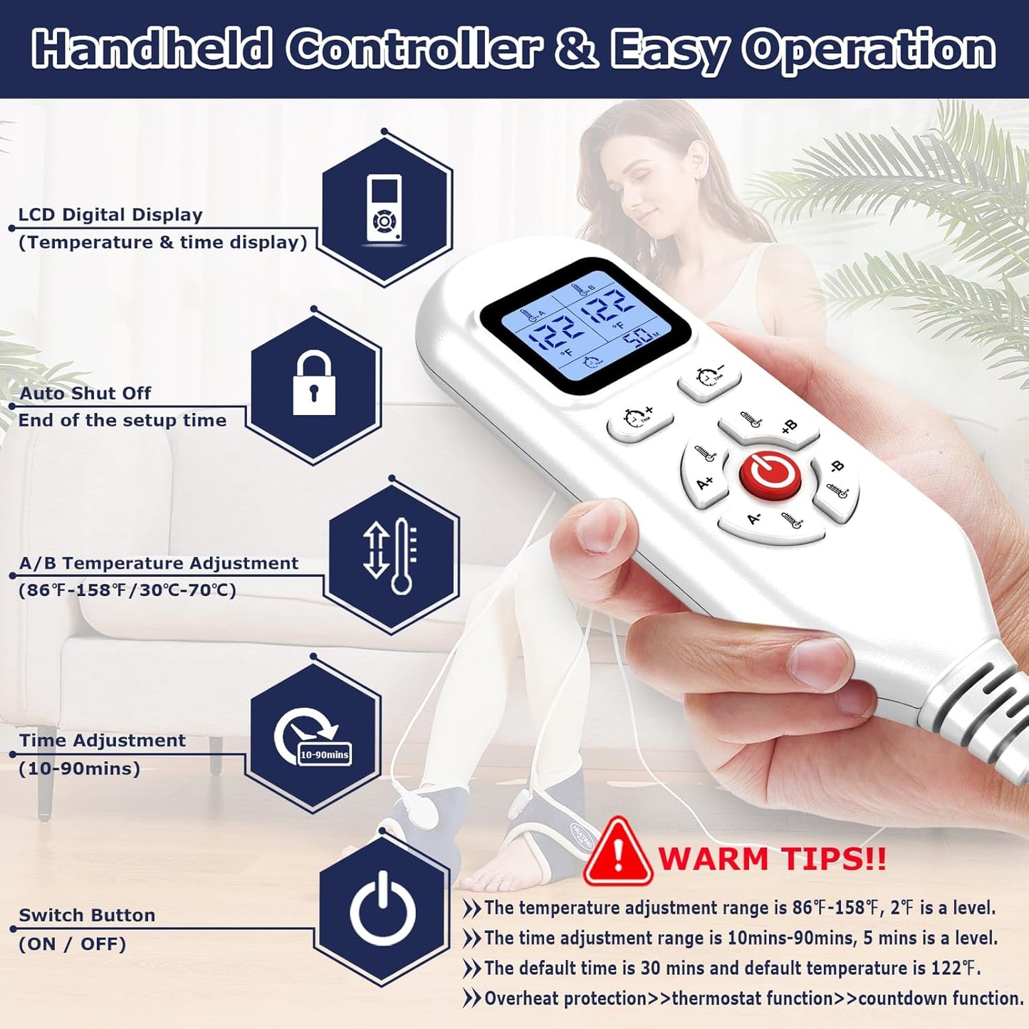 CAMECO 2 Packs Ankle Heating Pads for Achilles Tendonitis, Foot Heating Pad for Feet Neuropathy, Heated Ankle Wraps Braces for Arthritis Pain Relief, Heel Heat Pad for Ankle Sprain, 86℉-158℉ Temp