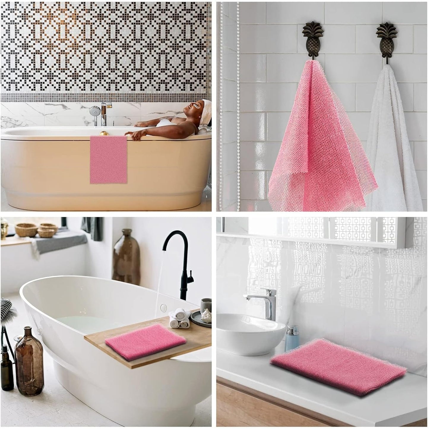 UJFQBH African Net Sponge African Net Long Net Bath Sponge Exfoliating Shower Body Scrubber Back Scrubber Skin Smoother,Great for Daily Use (Pink)