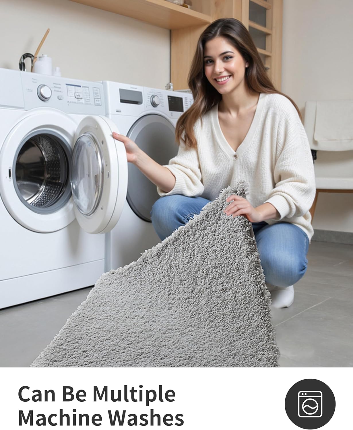 ILANGO Grey Bathroom Rugs 24" × 17" Small Non Slip & Super Absorbent Extra Thick Soft, Washable Bath Mat for Floor, Microfiber Plush Shaggy Bath Rug with Rubber for Bathtub Shower Room Sink