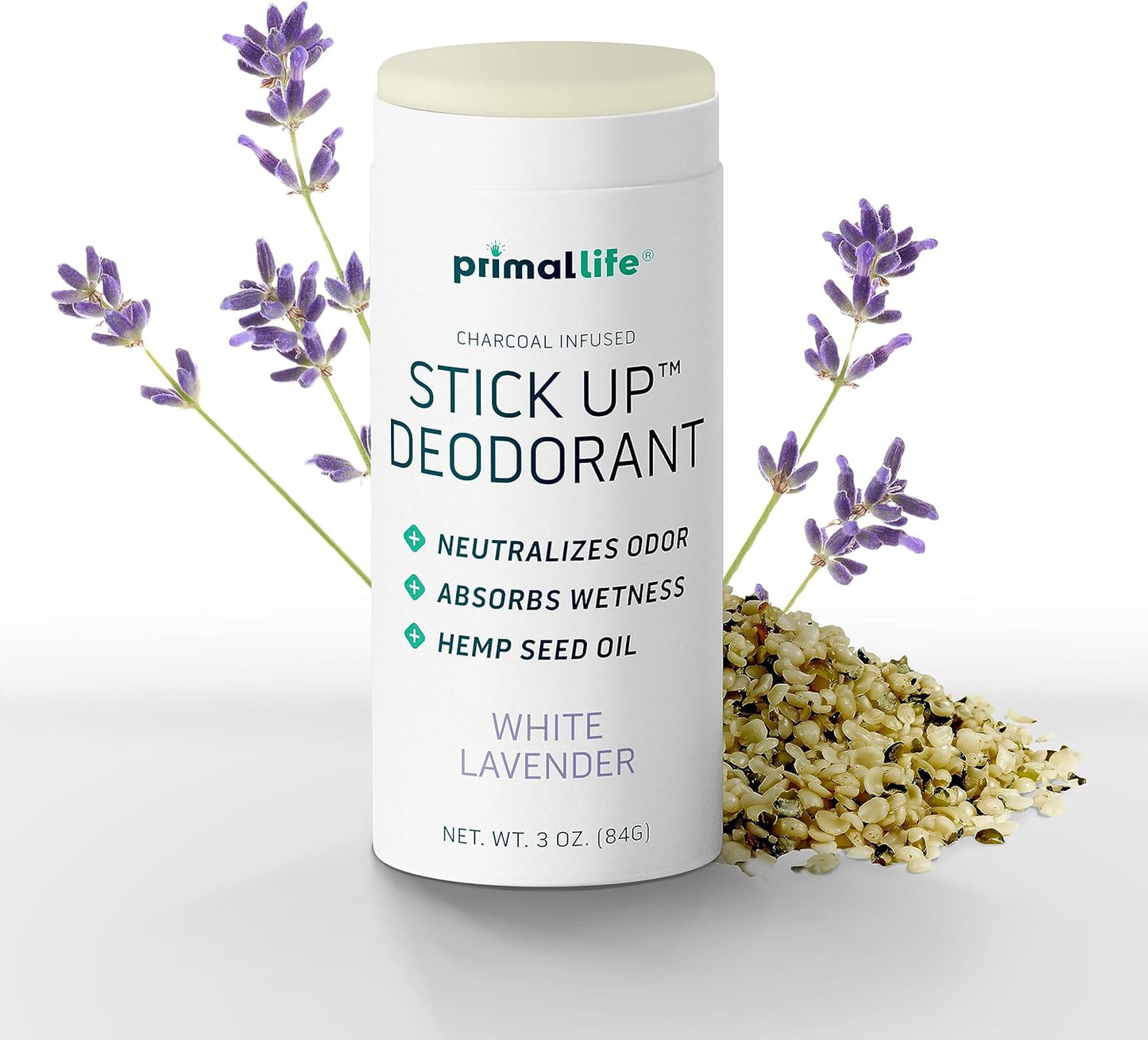 Stick Up Natural Deodorant for Women and Men with Bentonite Clay Powder, Arrowroot, Magnesium, Zinc, 3 oz. Vegan Deodorant for 3-4 months, White Lavender - Primal Life Organics