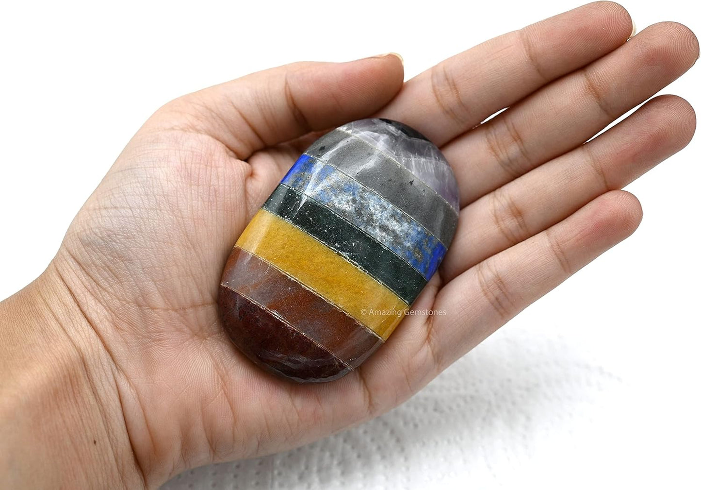 Amazing Gemstone Seven Chakra Crystals and Healing Stones - Large Palm Stone Crystals Piedra - Crystal for Good Luck, Balanced Positive Energy, Meditation - Unique Stocking Stuffers Gifts for Women