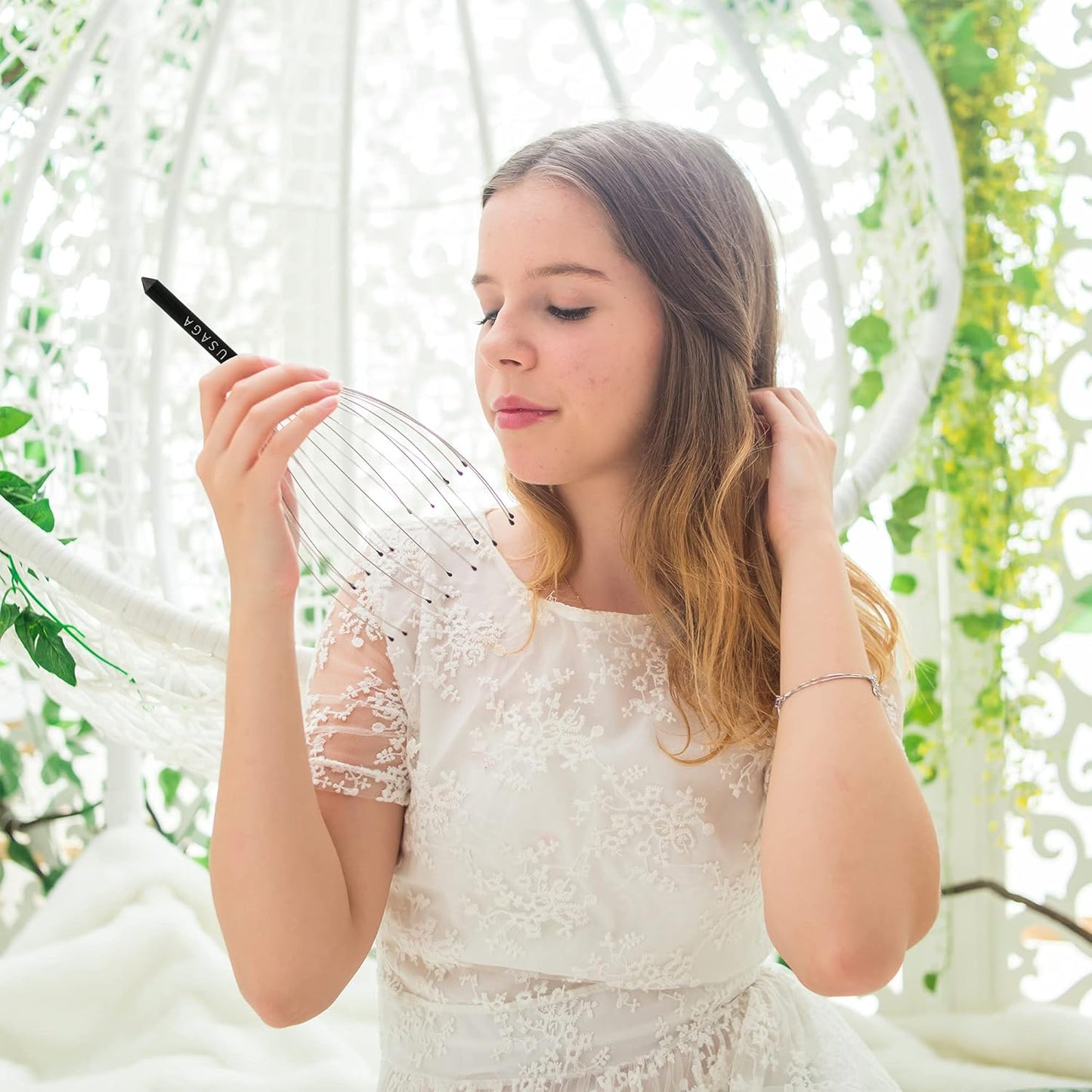 USAGA Head Massager Scalp Massager 20 Fingers Head Scratcher, Stocking Stuffers Gift for Scalp Body Relaxing (Black & Black)