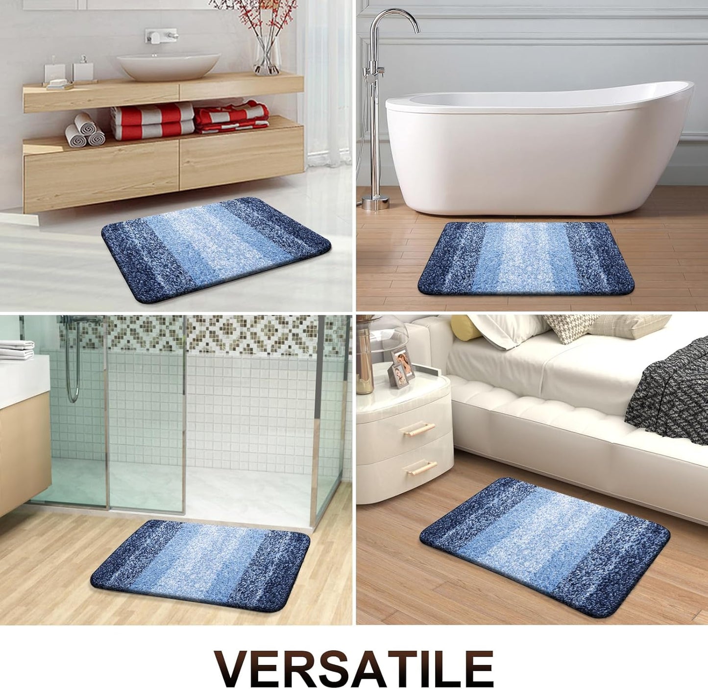 OLANLY Bathroom Rug Mat 36x24, Extra Soft and Absorbent Microfiber Bath Rugs, Non-Slip Plush Shaggy Bath Carpet, Machine Wash Dry, Bath Mats for Bathroom Floor, Tub and Shower, Navy