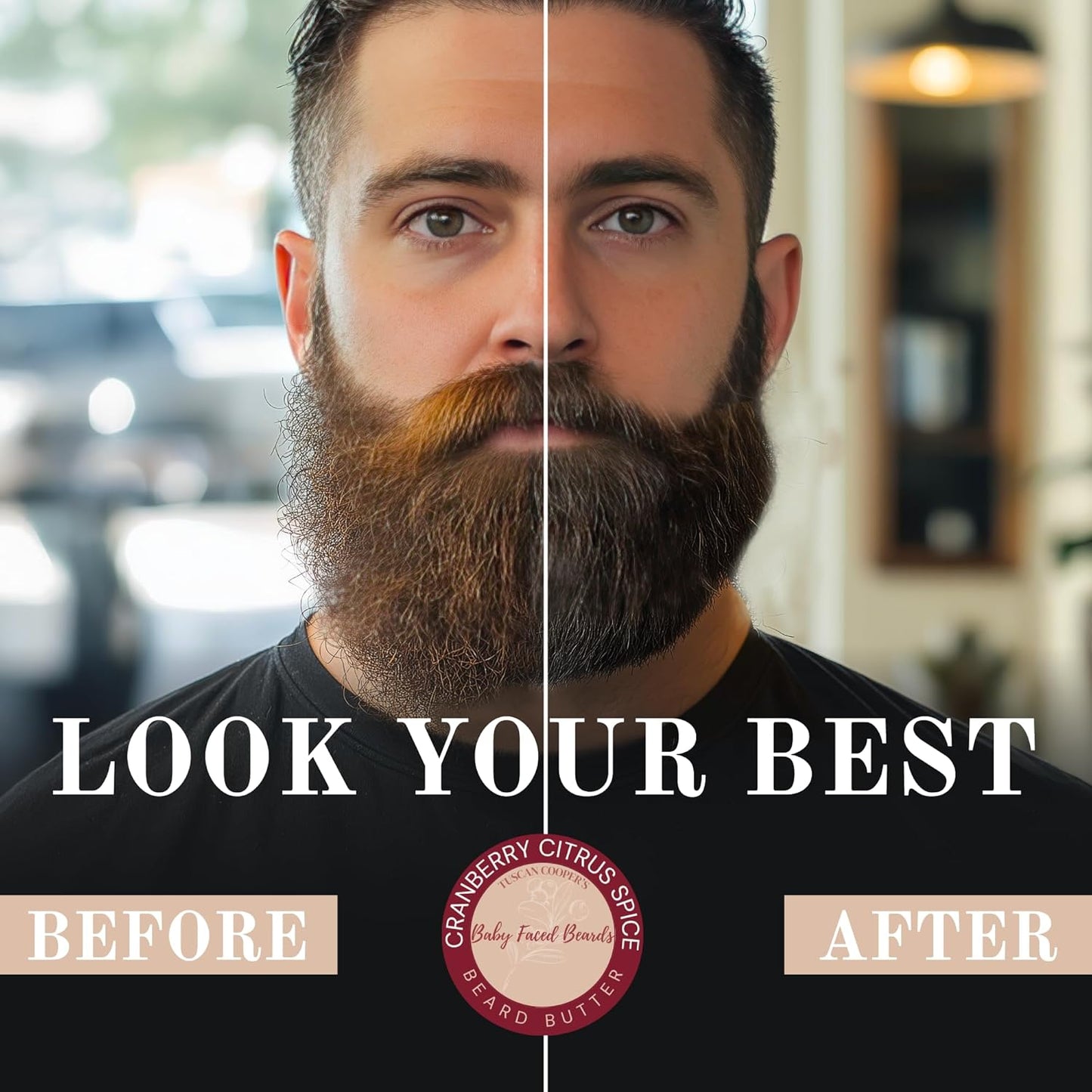 Tuscan Cooper's Baby Faced Beards Butter for Men - Moisturizing Beard Balm Cream and Softener for All Hair Types Including Coarse Hair - 4oz Hydration and Conditioning Care - Cranberry Citrus Spice