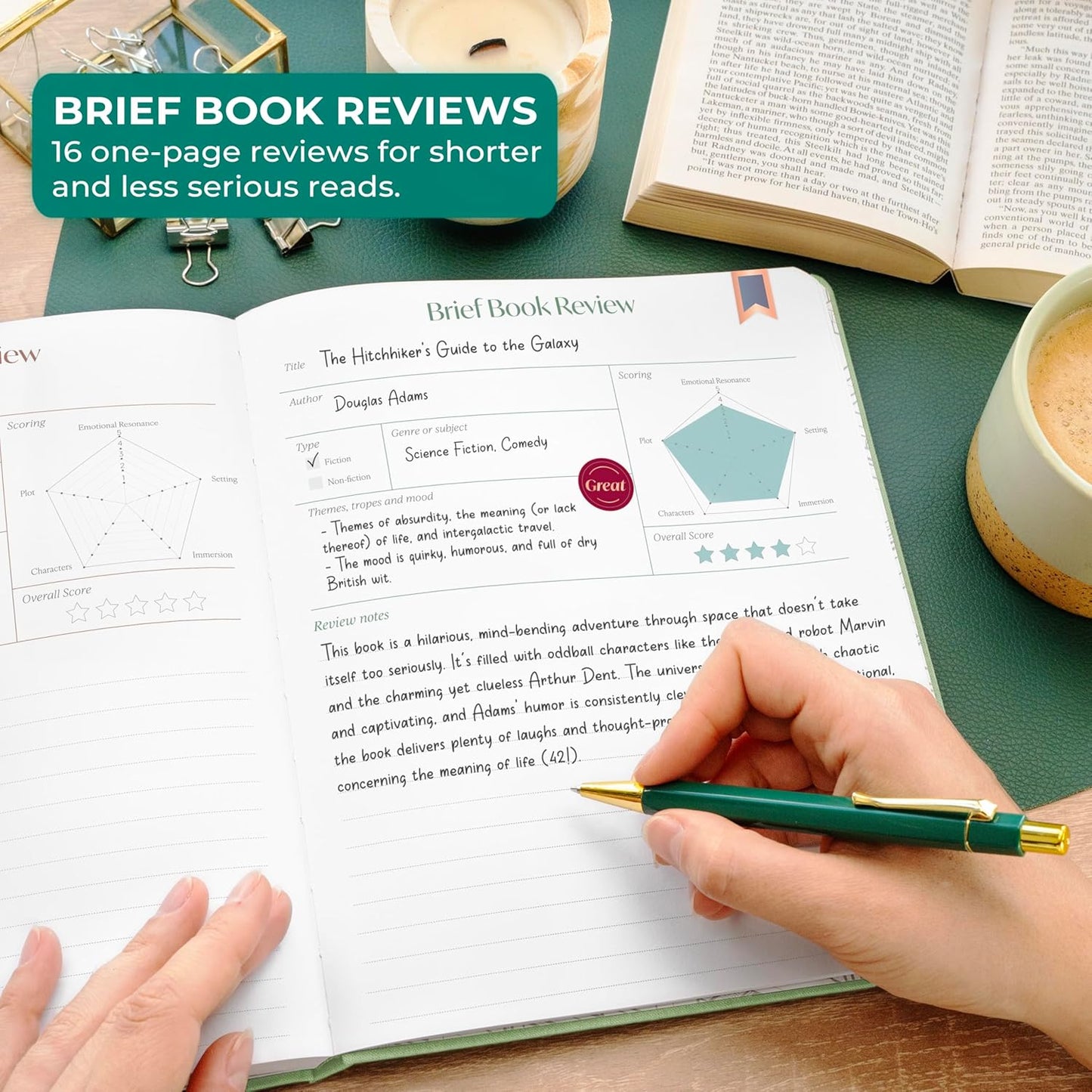 Skyline Reading Journal – Book Review Log & Tracker for Reading Tracking – Accessories & Gift for Book Lover, 7.6x9.2” (Mint Debossed)