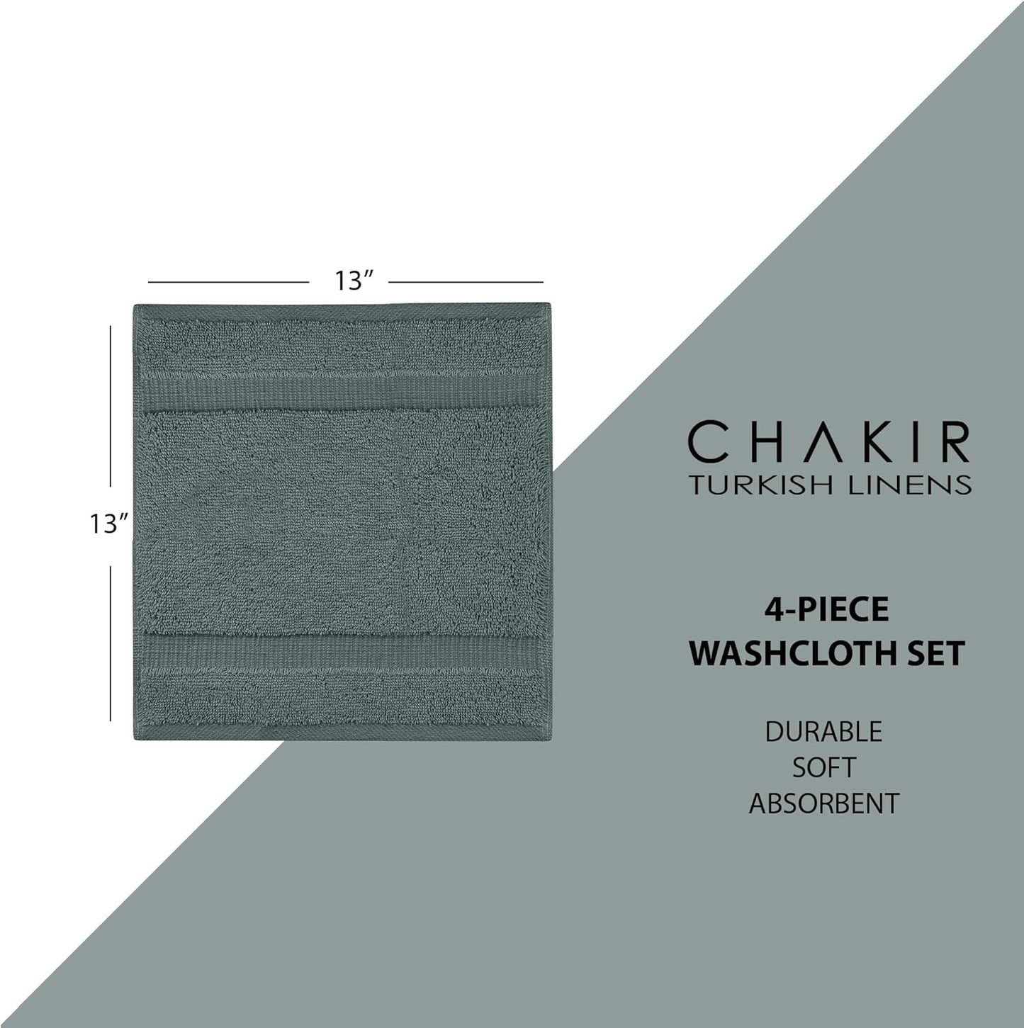 Chakir Turkish Linens | Hotel & Spa Quality 100% Cotton Premium Turkish Towels | Soft & Absorbent (4-Piece Washcloths, Dark Gray)