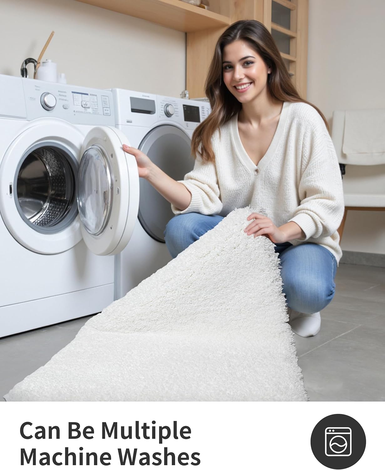 ILANGO White Bathroom Rugs 32" × 20" Non Slip & Super Absorbent Extra Thick Soft, Washable Bath Mat for Floor, Microfiber Plush Shaggy Bath Rug with Rubber for Bathtub Shower Room Sink