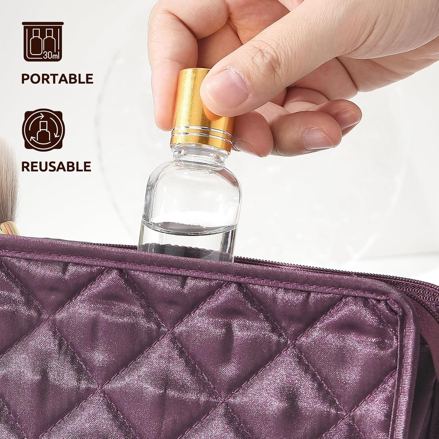 30ml Glass Roller Bottles 4-Pack, Refillable Roll-On Bottles for Essential Oils, Perfume, and DIY Blends with Stainless Steel Rollers-Clear, Gold Cap