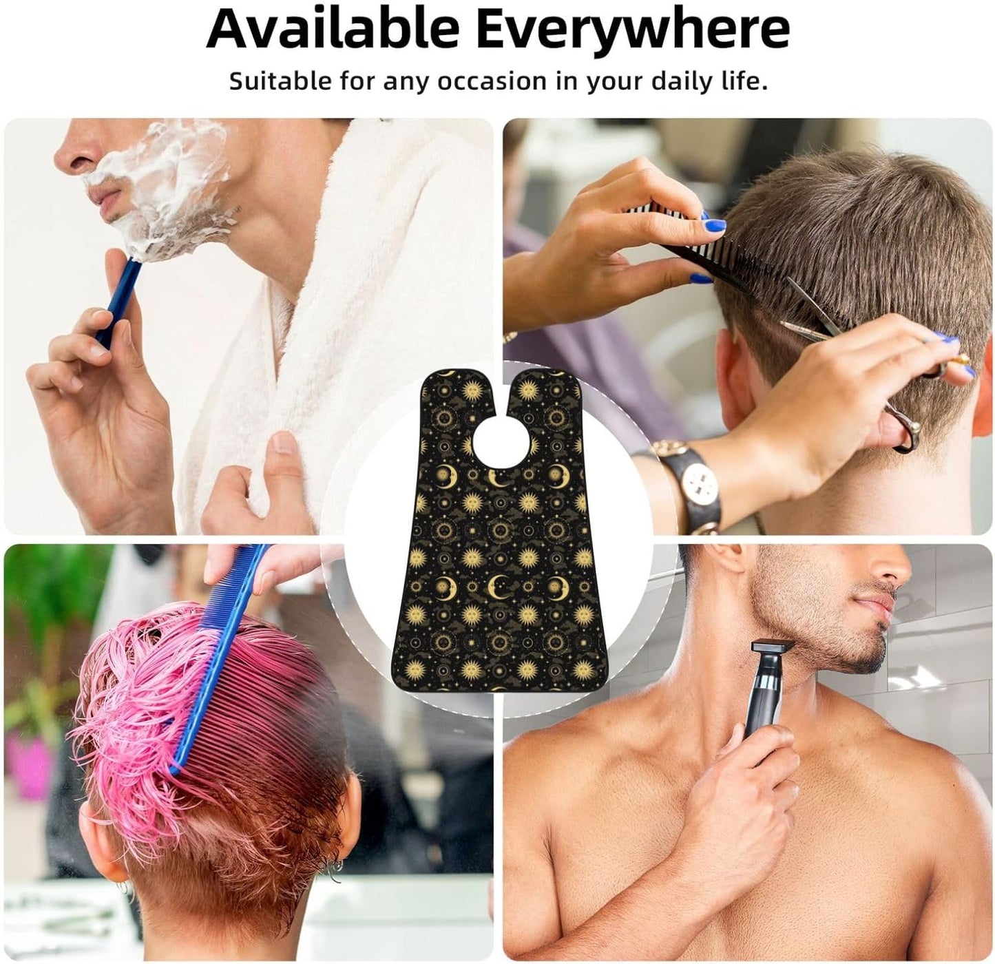 Beard Hair Catcher for Men, Waterproof Shaving Bib Apron Non-Stick, Trimming Tool for Dad Husband, Mystical Magical Cosmic Astrology Sun Crescent Moon Stars Gold Black Art Shave Bib