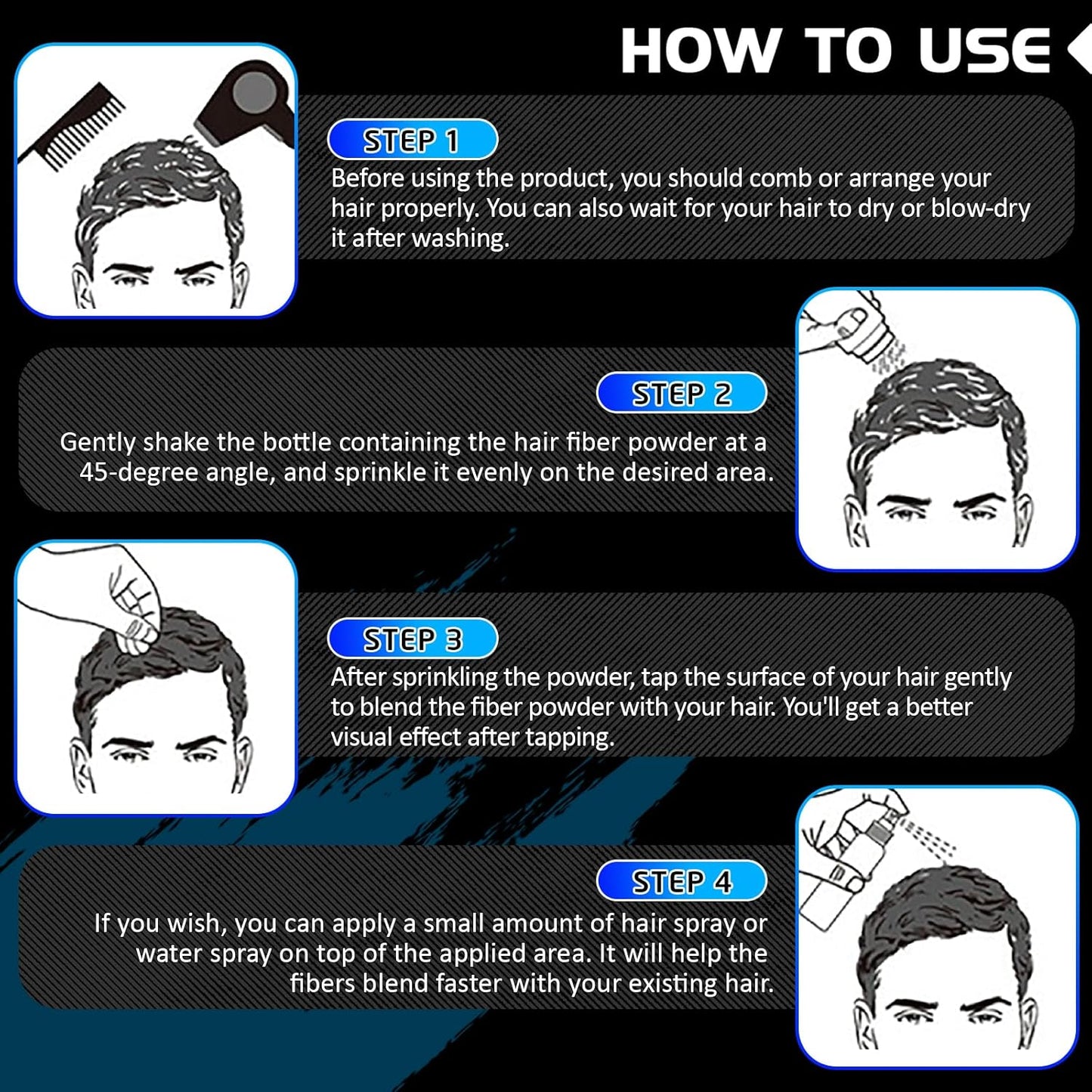 Hair Fibers Fill In Thinning Hair, Hair Powder Bald Spot Cover Up, Instantly Thicker & Fuller Look, Keratin Hair Building Fibers, for Women & Men (Medium Brown)