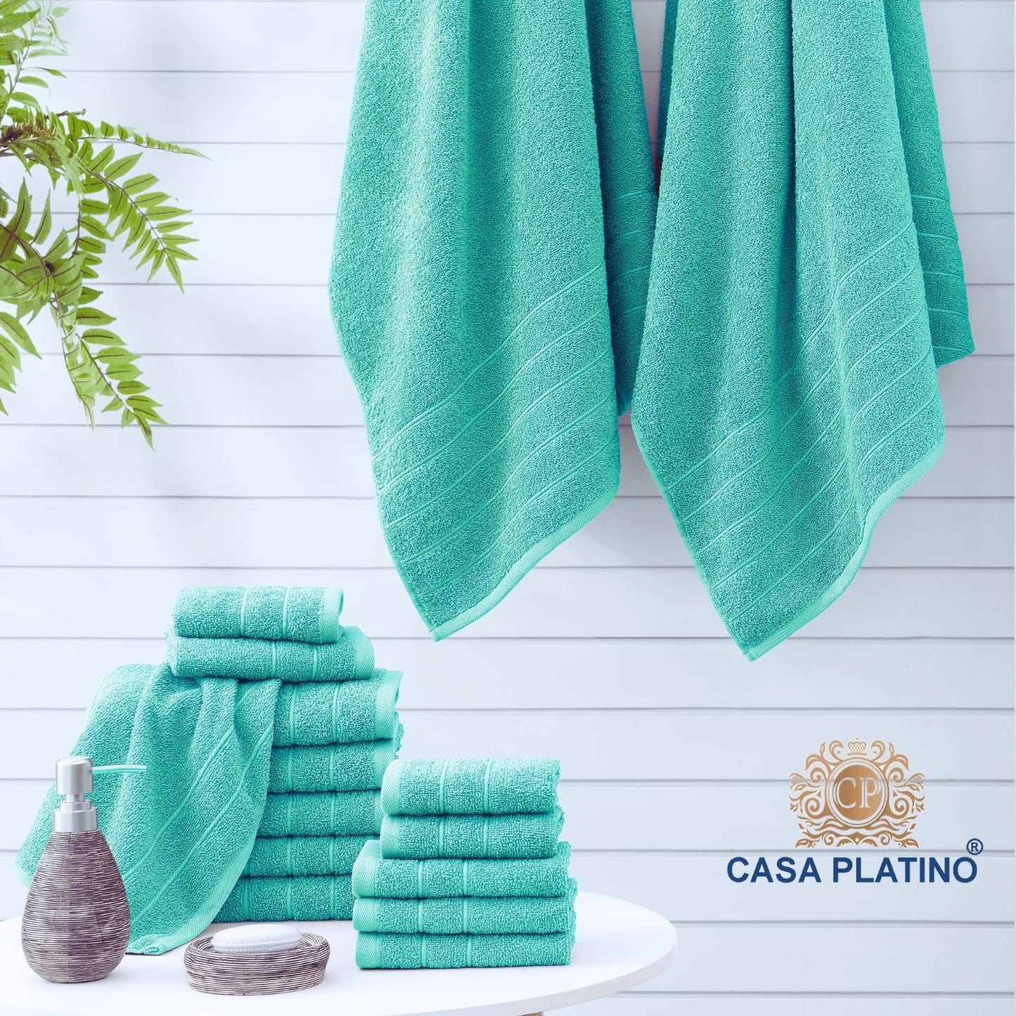 Casa Platino 100% Cotton Towels for Bathroom – 24 Pc Set – Quick Dry, Soft & Absorbent Ring Spun Terry Fabric, Full Set for Family & Guests, Hotel Feel Everyday – Aqua Sky