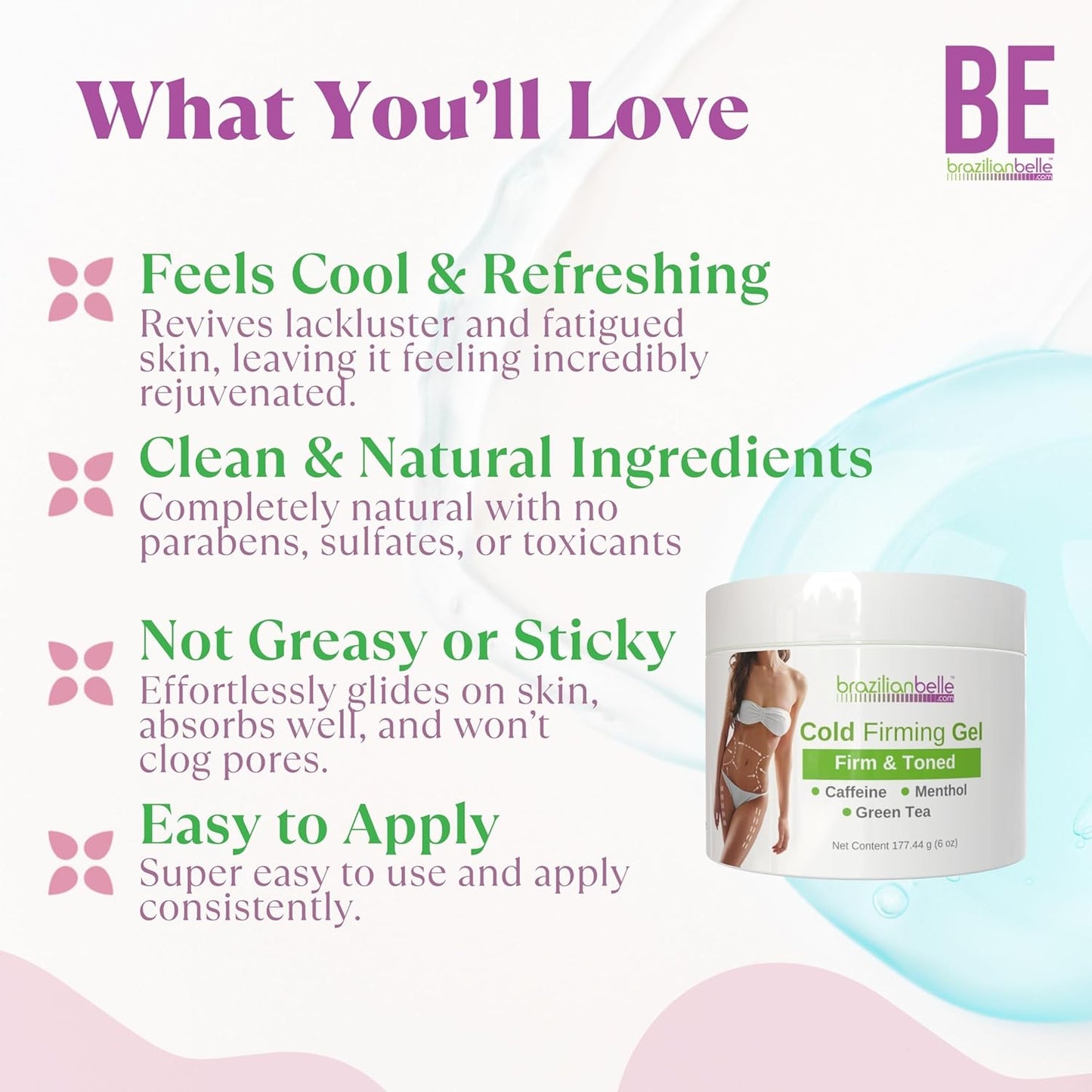 Brazilian Belle Cold Firming Gel - Skin Tightening & Anti Cellulite Gel with Caffeine - Advanced Skin Firming & Body Firming Cream for Loose & Sagging Skin