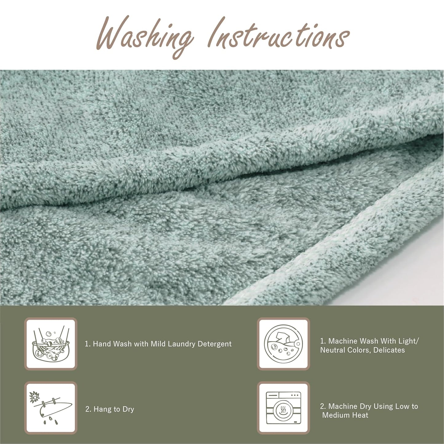 myHomeBody Hair Towel Wrap, Luxury Quick Drying Turban, Ultra Soft Absorbent Charcoal Fiber Cap, with Coconut Shell Button – Pine Green