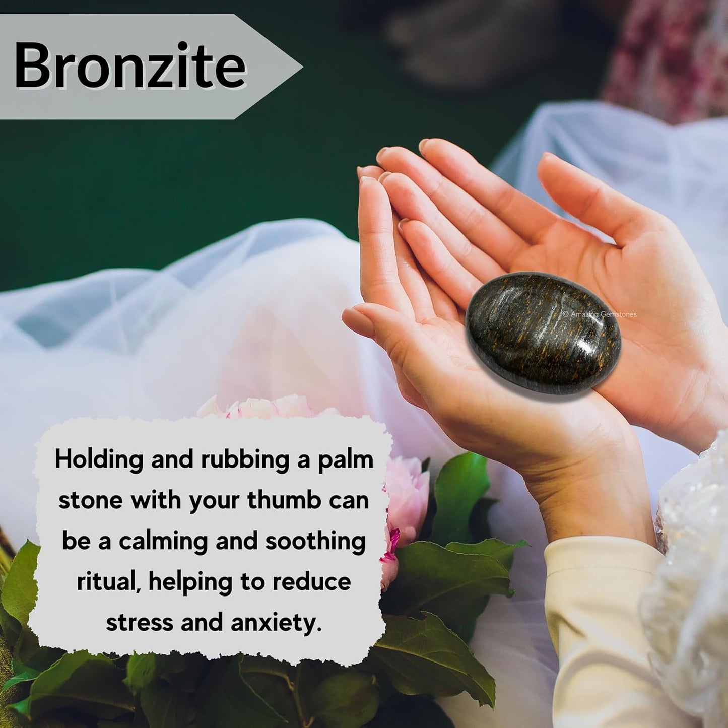 Amazing Gemstone Bronzite Crystals and Healing Stones - Large Palm Stone Crystals Piedra - Crystal for Good Luck, Balanced Positive Energy, Meditation - Unique Stocking Stuffers Gifts for Women, Men