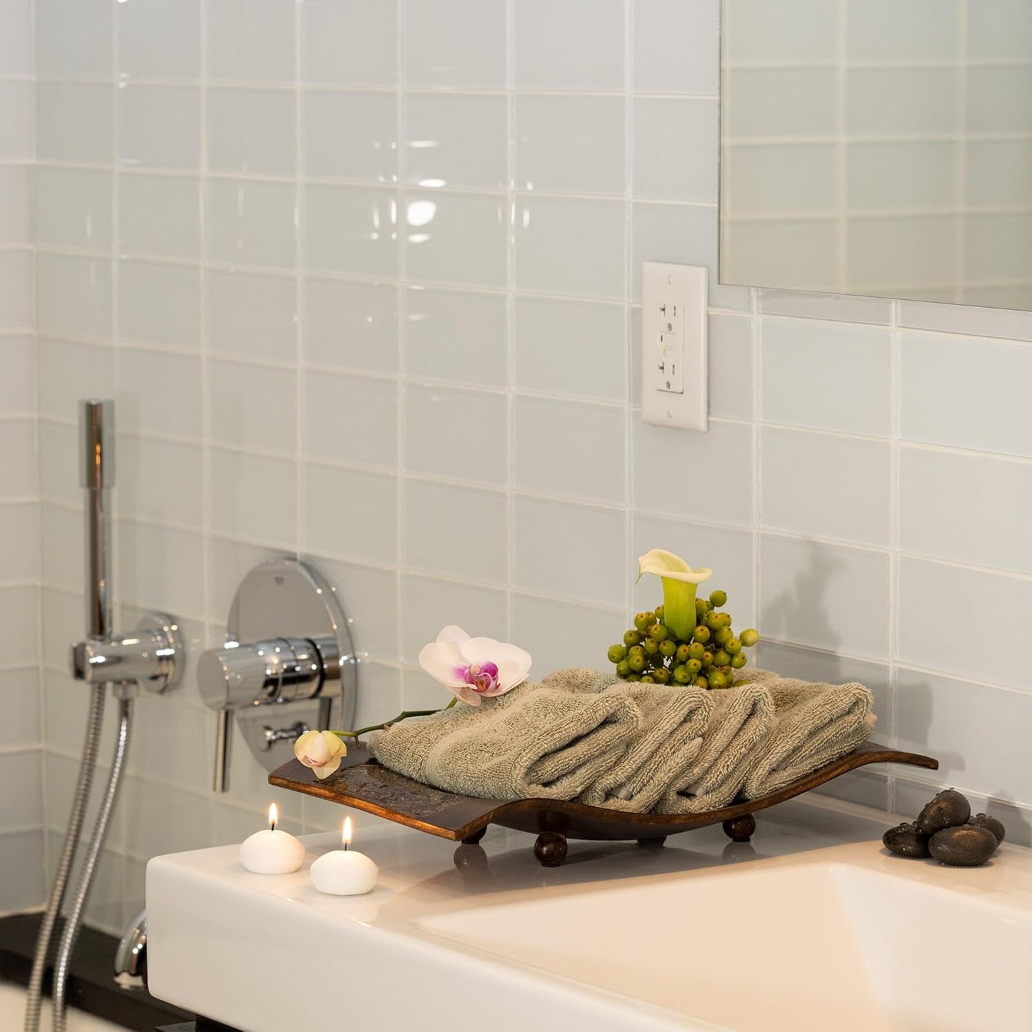 Mosobam Luxury Turkish Towels Set of 8 Washcloths 13X13 Seagrass Green 700 GSM Bamboo Viscose & Aegean Turkish Combed Cotton