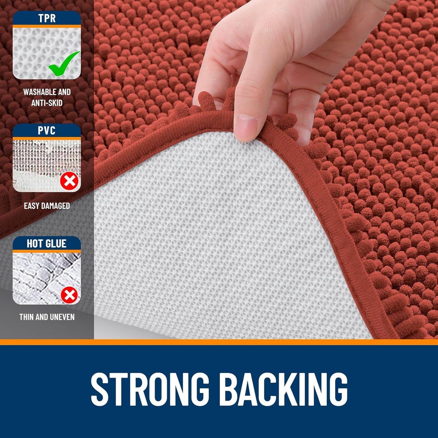 OLANLY Bathroom Rugs 24x16, Extra Soft Absorbent Chenille Bath Rugs, Rubber Backing Quick Dry, Machine Washable Bath Mats for Bathroom Floor, Tub and Shower, Home Decor Accessories, Rustic Terracotta