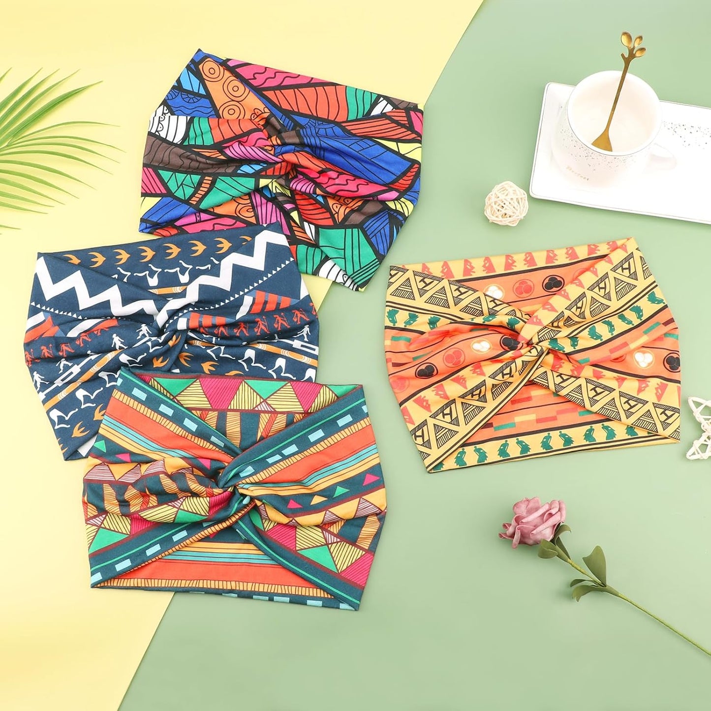 DRESHOW 4 Pack Turban Headbands for Women Wide Vintage Head Wraps Knotted Cute Hair Band Accessories