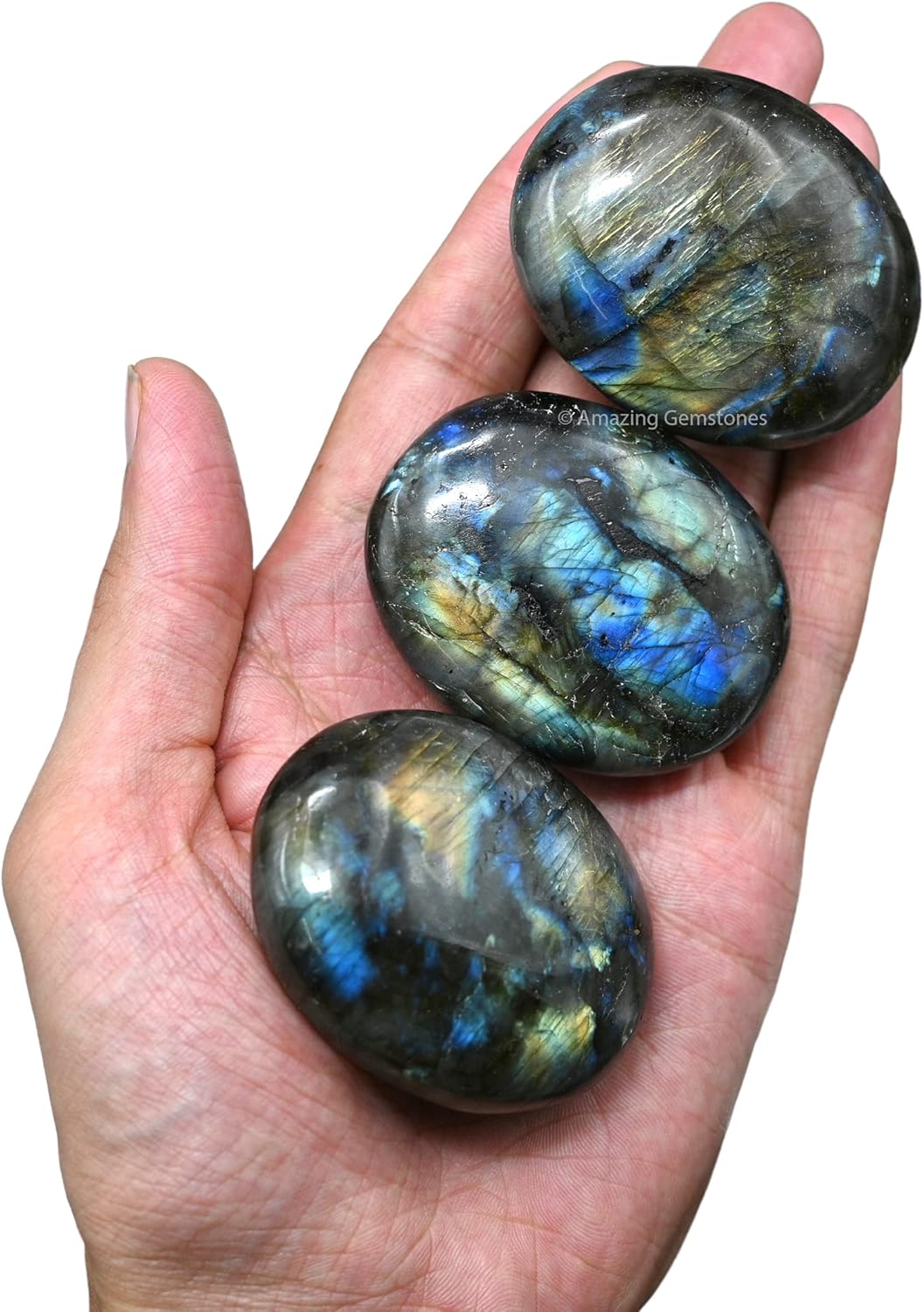 Amazing Gemstone Labradorite Crystals, Healing Stones - Large Palm Stone Crystals Piedra for Good Luck, Balanced Positive Energy, Meditation - Unique Stocking Stuffers, Birthday Gifts for Women, Men