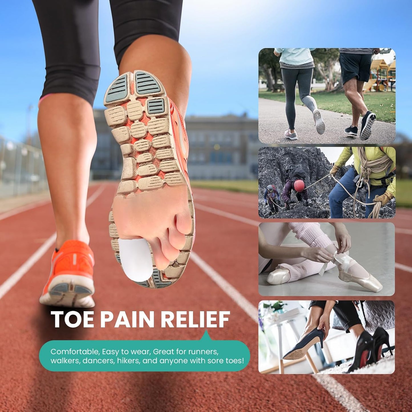 Welnove Gel Toe Cap and Protector - Silicone Toe Covers - Toe Cushions for Pain Relief, Missing or Ingrown Toenails, Corns, Calluses, Blisters (8 Large, White)